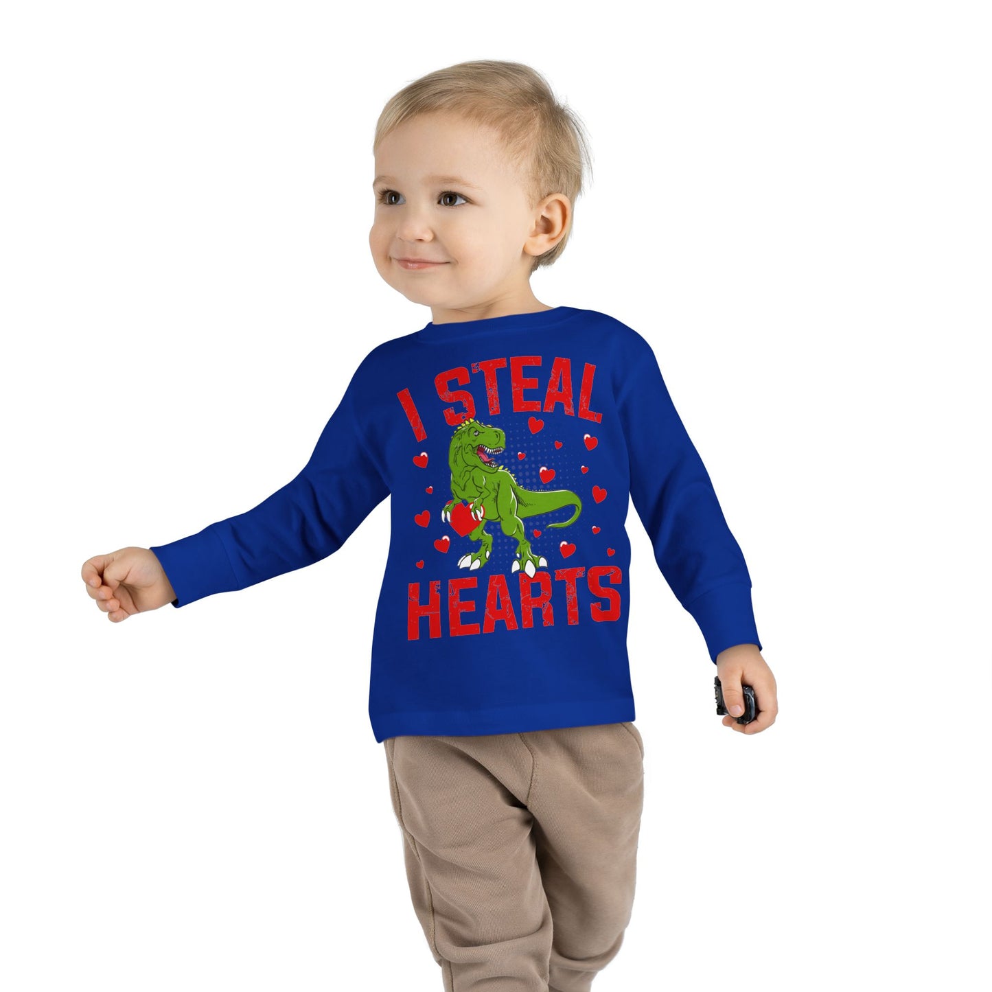 I Steal Hearts Dinosaur Tyranosaurus Valentines Toddler Long Sleeve Tee