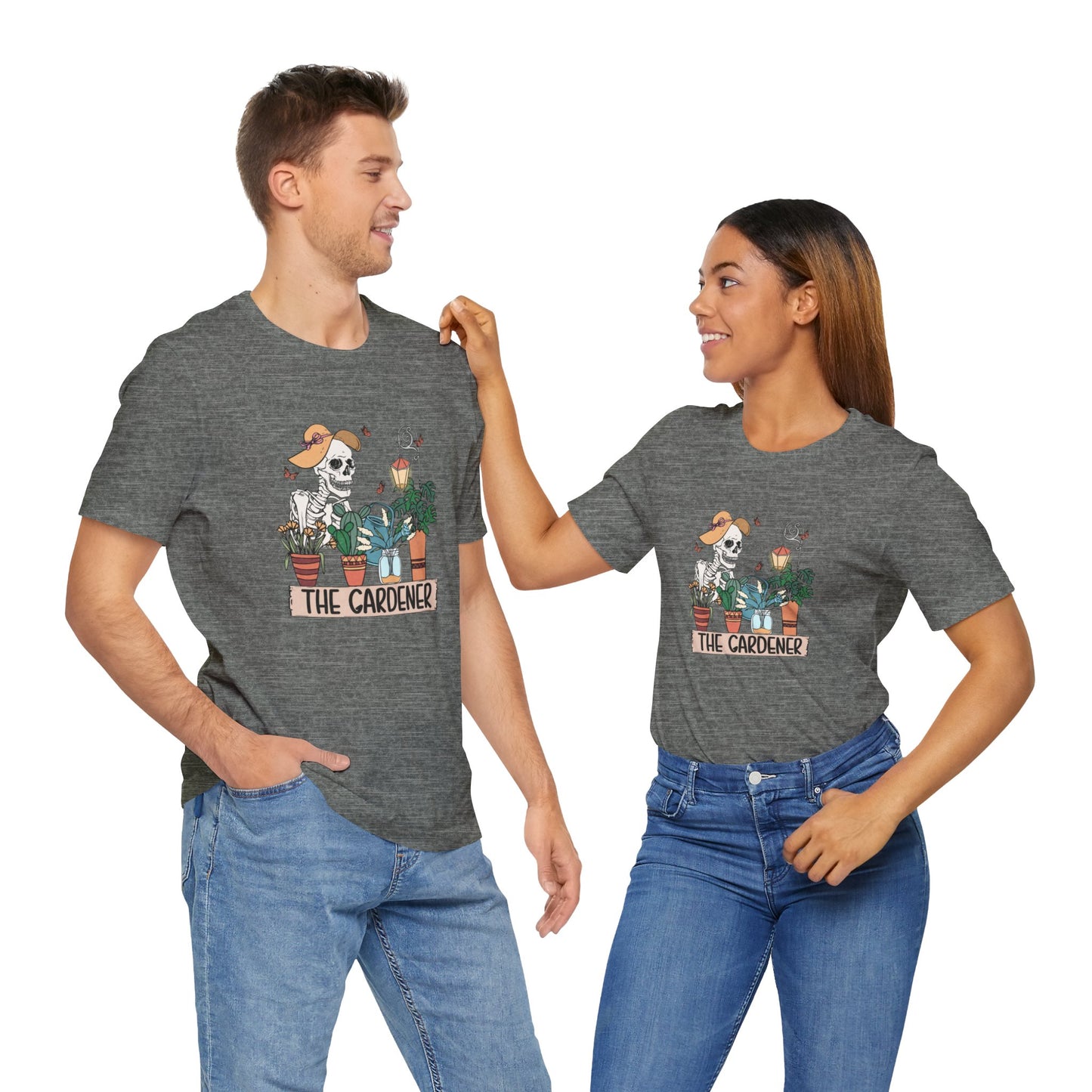 Plants, The Gardener, Skeleton, Springtime, Gardening, XS-3XL Unisex Jersey Short Sleeve Tee