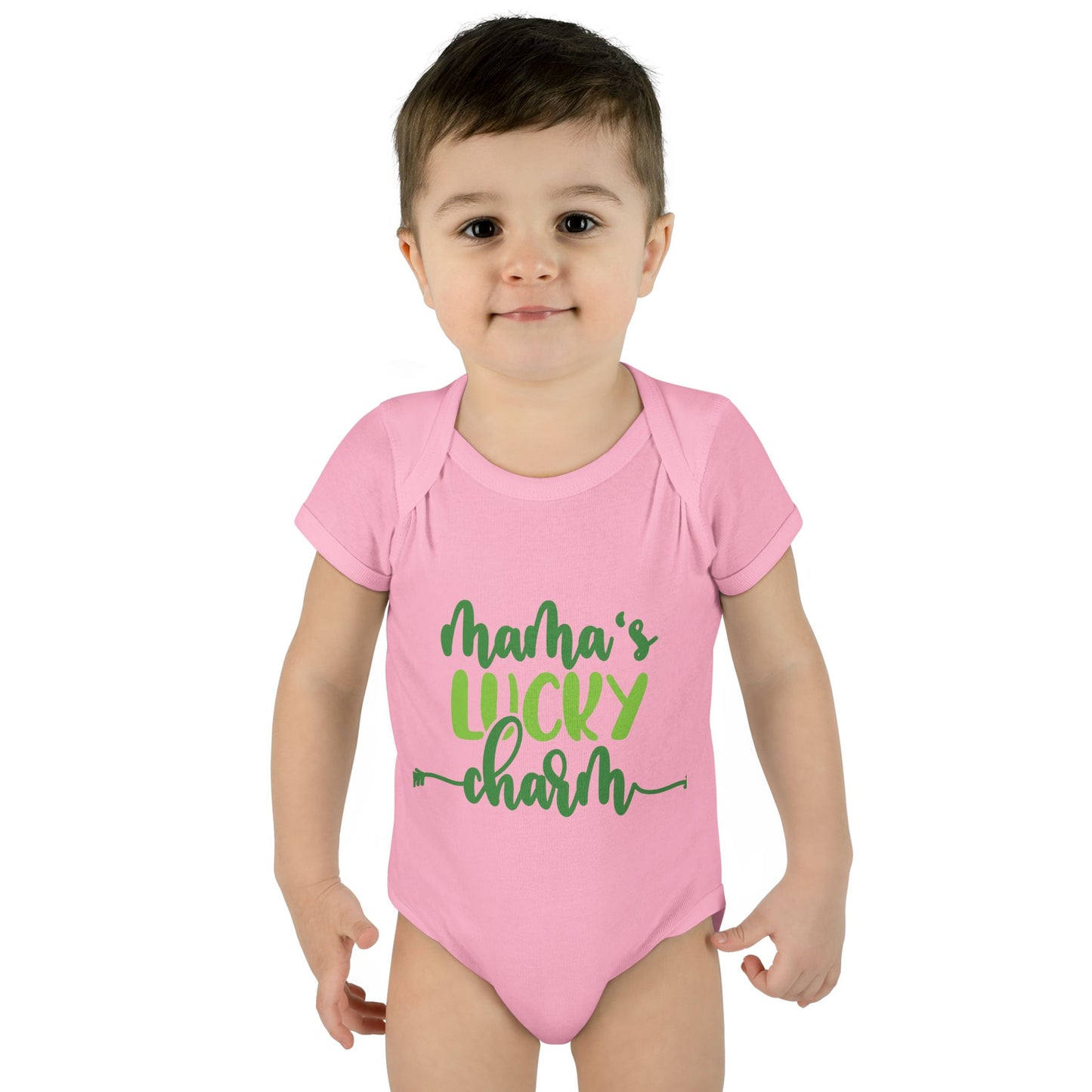 Mama's Lucky Charm St Patricks Day Infant Onesie Baby Rib Bodysuit