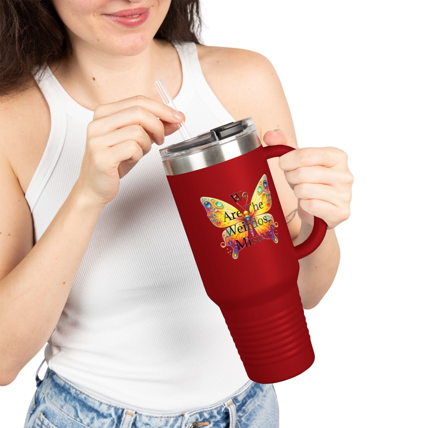 "We Are The Weirdos, Mister" Colorful Butterfly Insulated Travel Mug | 40oz
