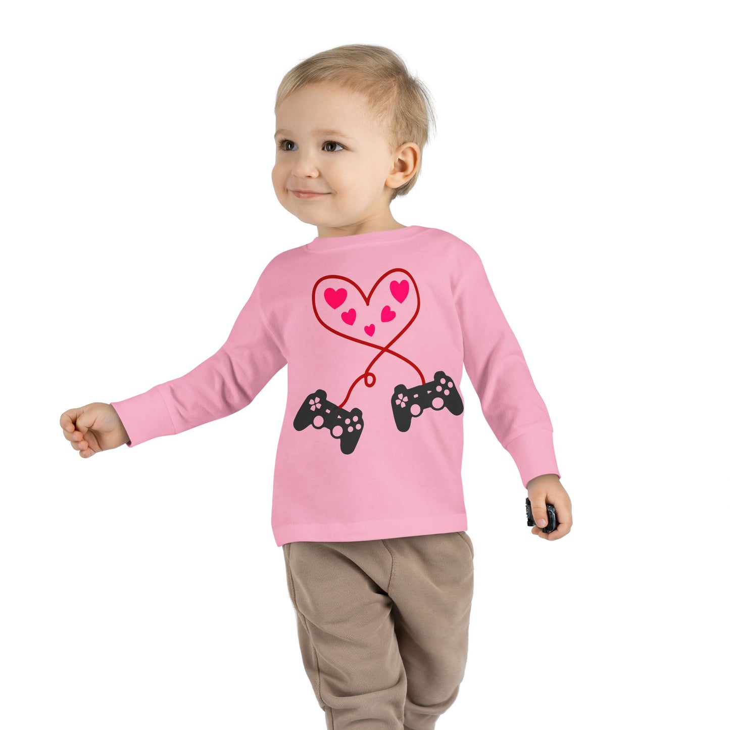 Video Game Controller Heart Valentines Day Gamer Toddler Long Sleeve Tee