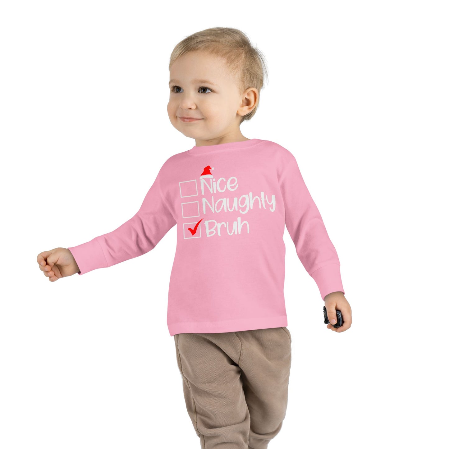 Nice Naughty Bruh Holiday Toddler Long Sleeve Tee