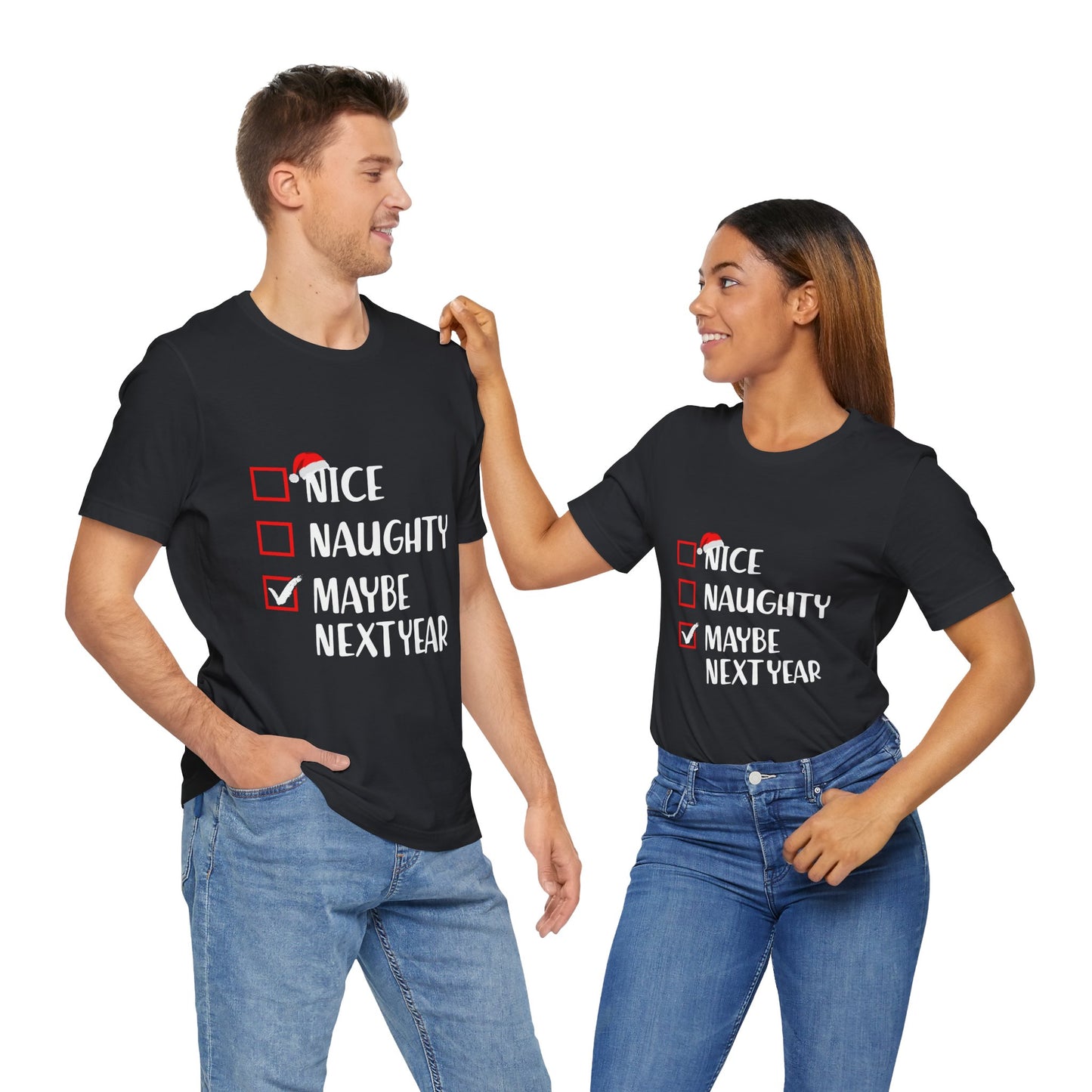 Nice Naughty Maybe Next Year Checklist Unisex Jersey Short Sleeve Tee