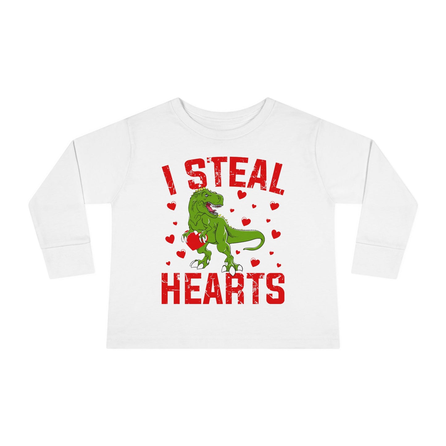 I Steal Hearts Dinosaur Tyranosaurus Valentines Toddler Long Sleeve Tee
