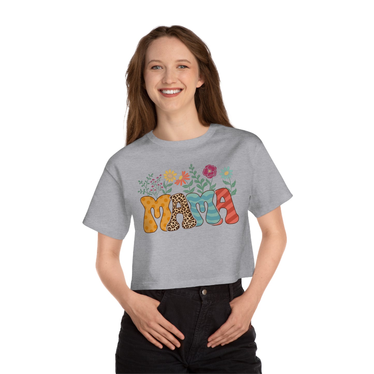 Mother's Day, Mama w/ Flowers, XS-2XL, Champion Women's Heritage Cropped T-Shirt