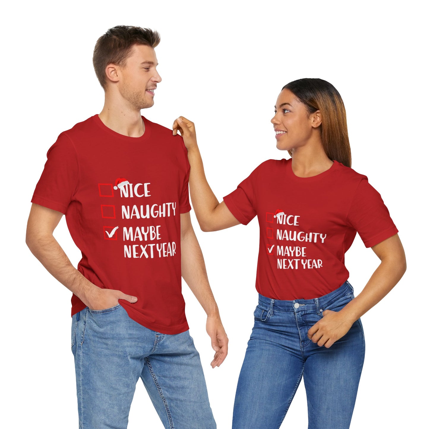 Nice Naughty Maybe Next Year Checklist Unisex Jersey Short Sleeve Tee