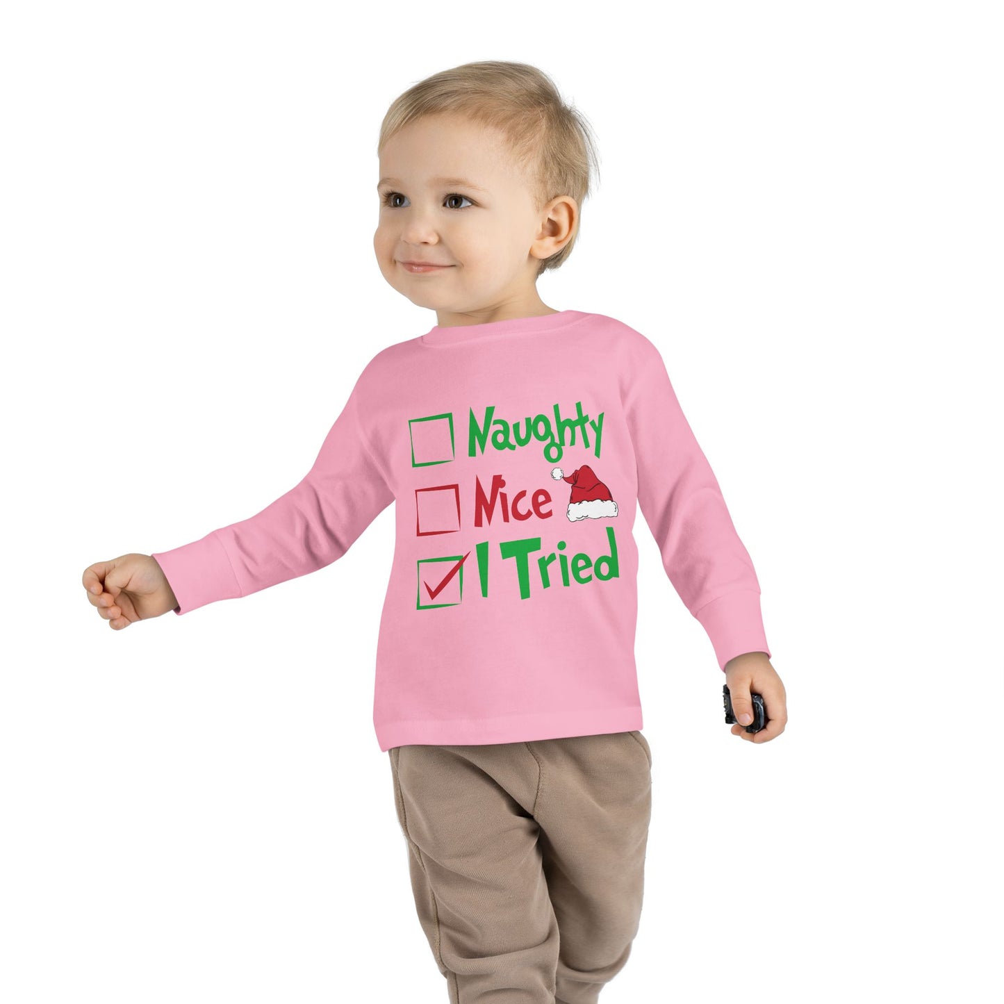 Naughty Nice I Tried Holiday Checklist Toddler Long Sleeve Tee