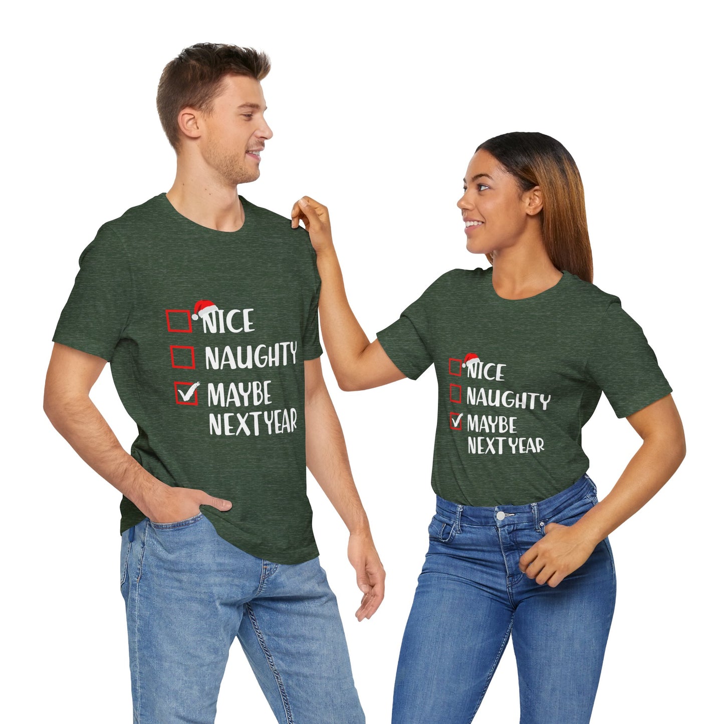 Nice Naughty Maybe Next Year Checklist Unisex Jersey Short Sleeve Tee