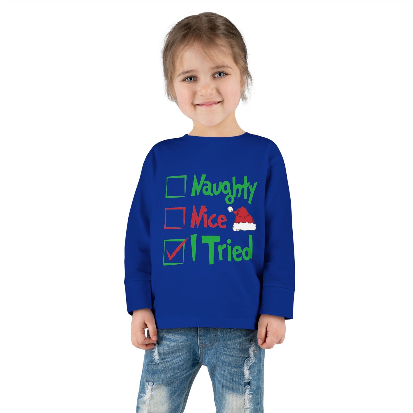 Naughty Nice I Tried Holiday Checklist Toddler Long Sleeve Tee