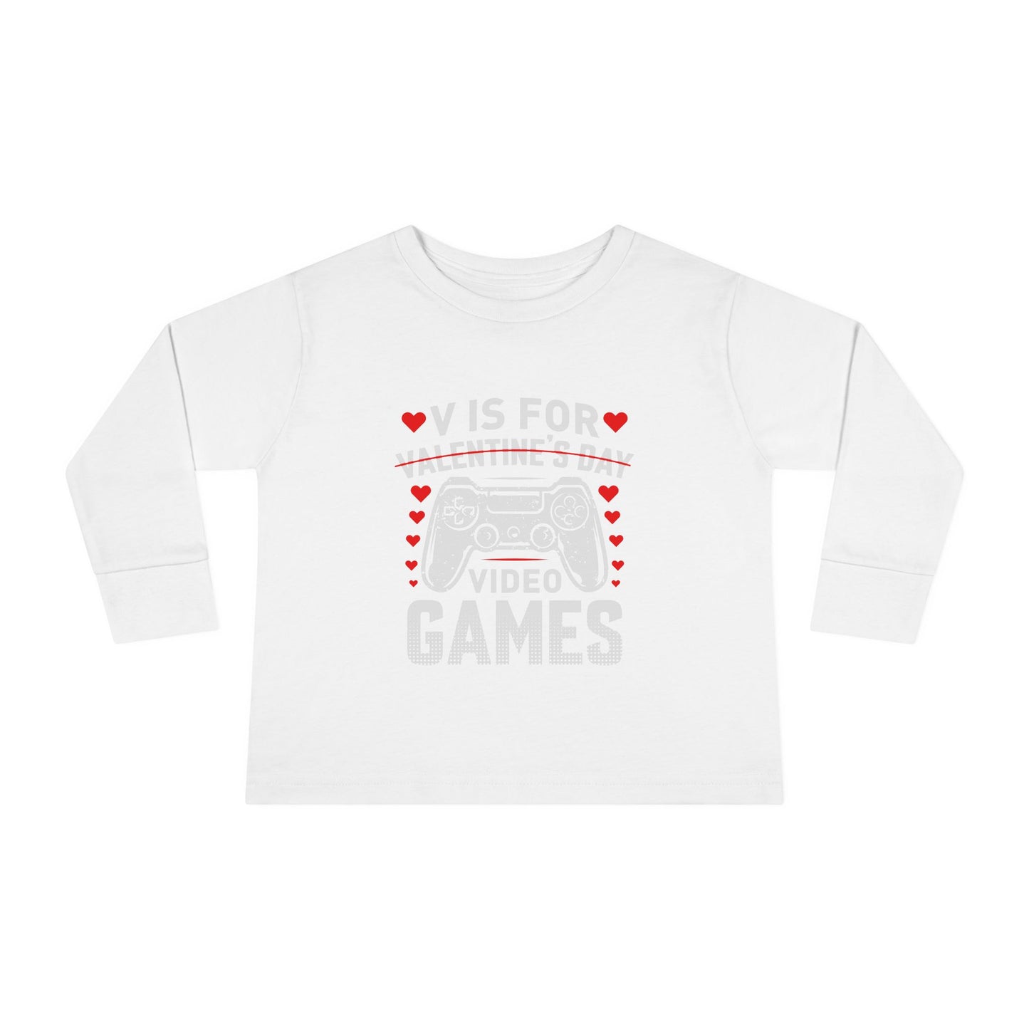 V is for Video Games Valentines Gamer Toddler Long Sleeve Tee