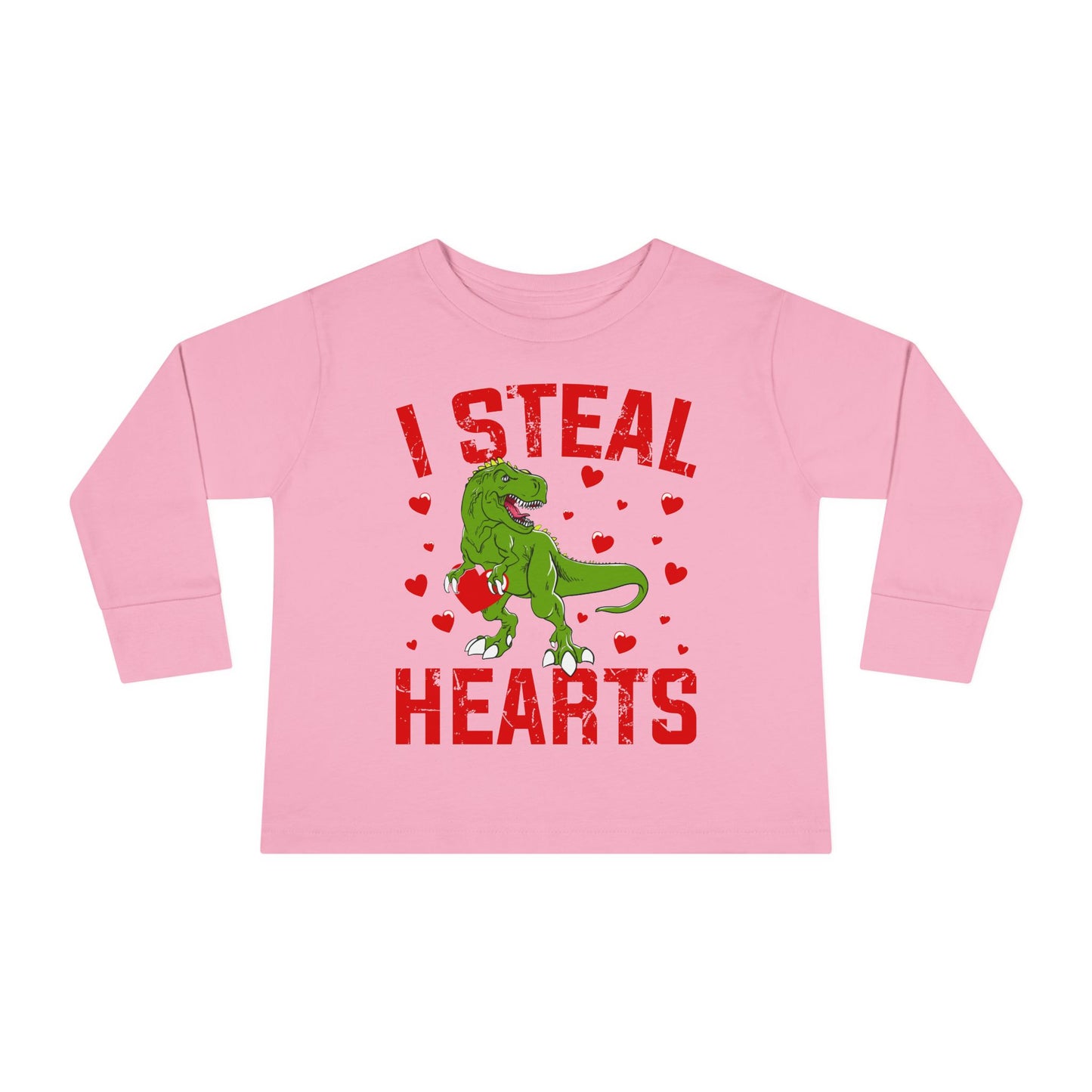 I Steal Hearts Dinosaur Tyranosaurus Valentines Toddler Long Sleeve Tee