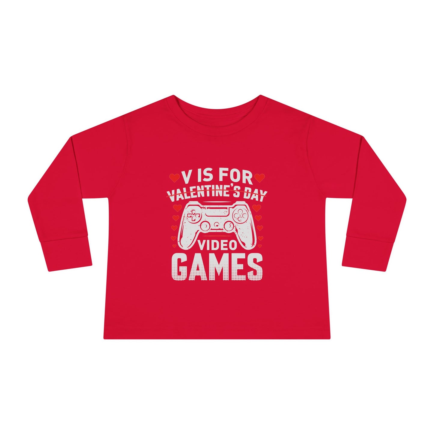 V is for Video Games Valentines Gamer Toddler Long Sleeve Tee