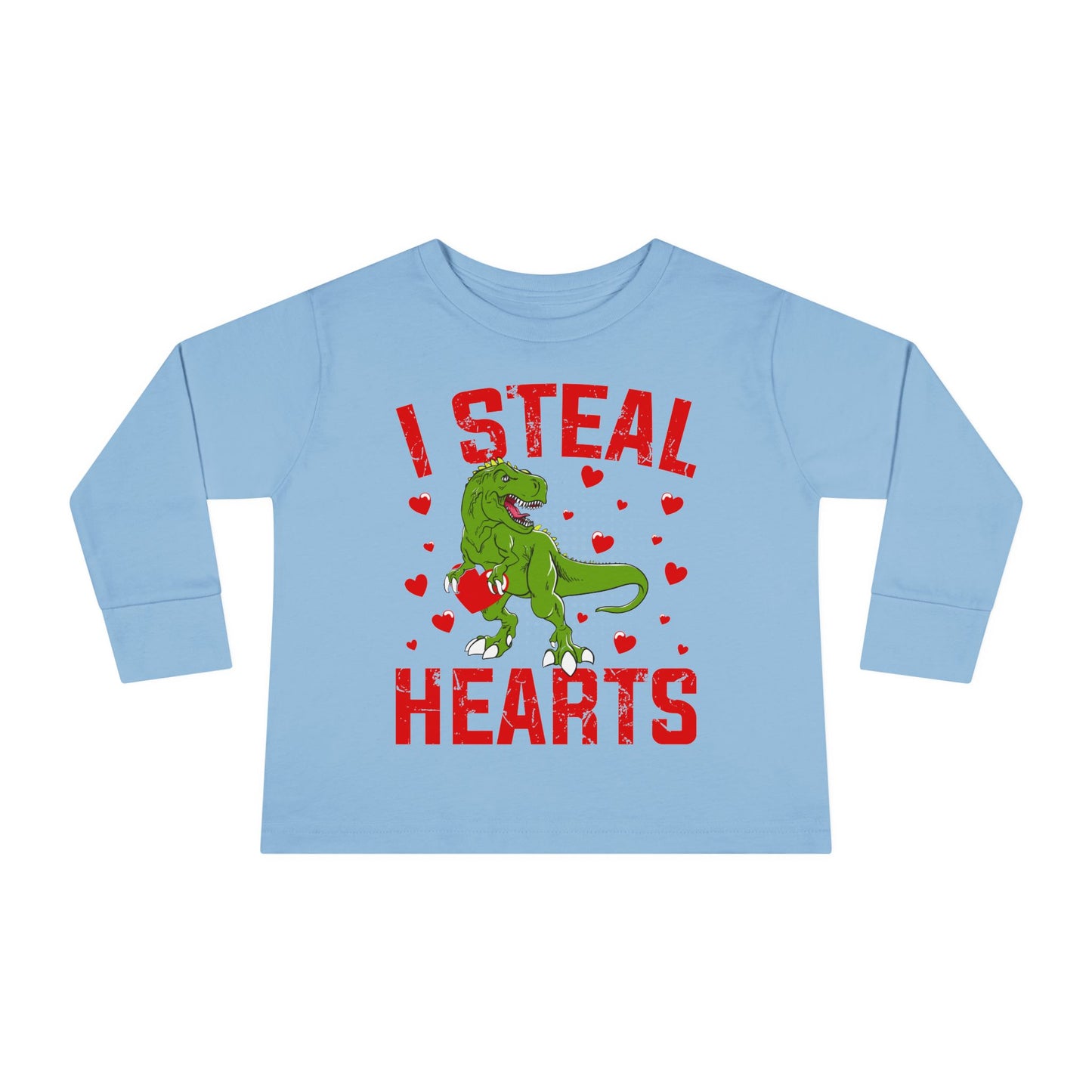 I Steal Hearts Dinosaur Tyranosaurus Valentines Toddler Long Sleeve Tee