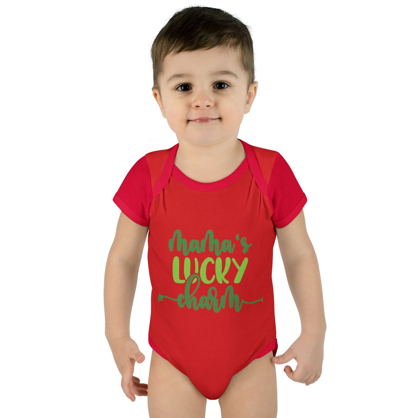Mama's Lucky Charm St Patricks Day Infant Onesie Baby Rib Bodysuit