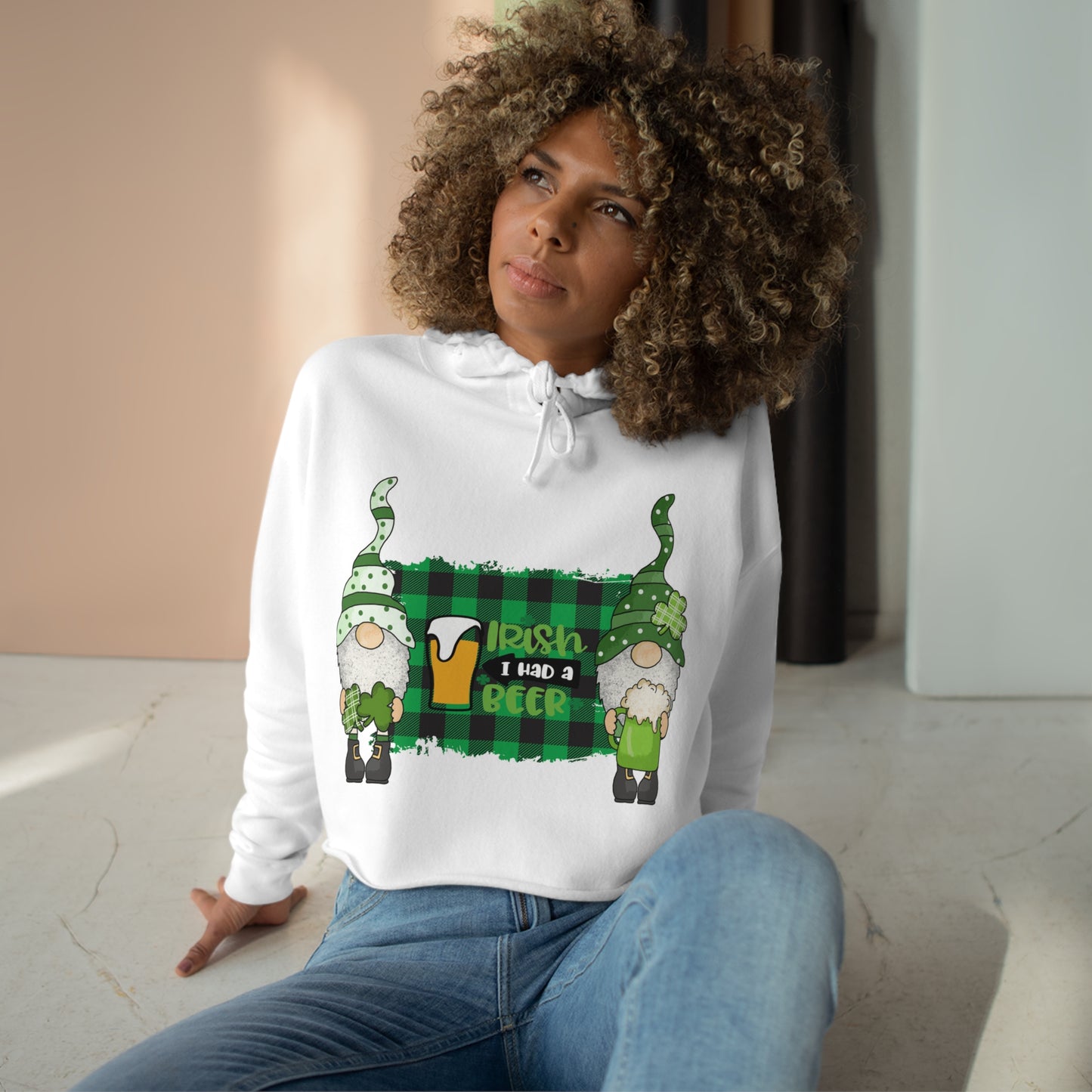 Crop St Patricks Day Gnome Leprechaun Hoodie