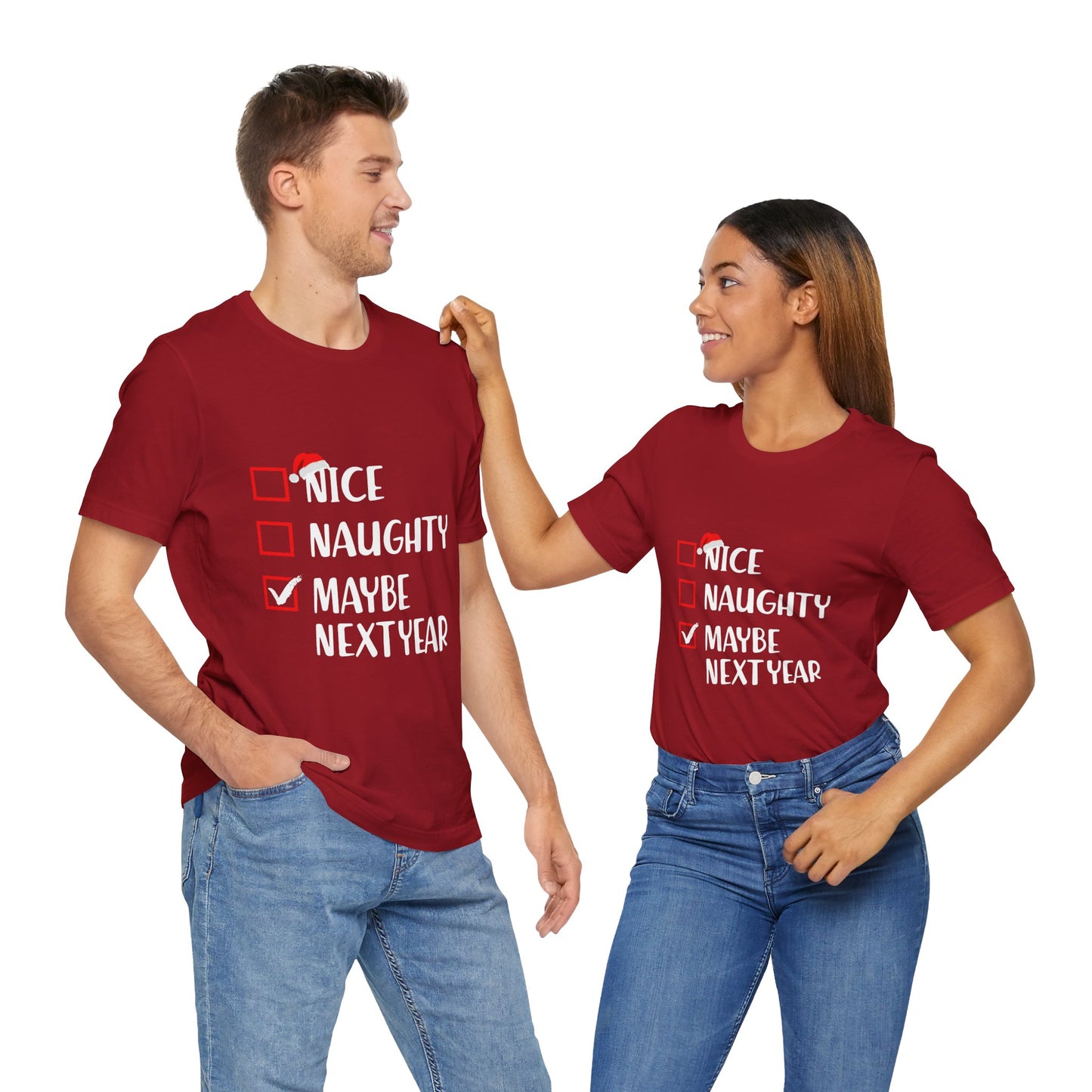 Nice Naughty Maybe Next Year Checklist Unisex Jersey Short Sleeve Tee