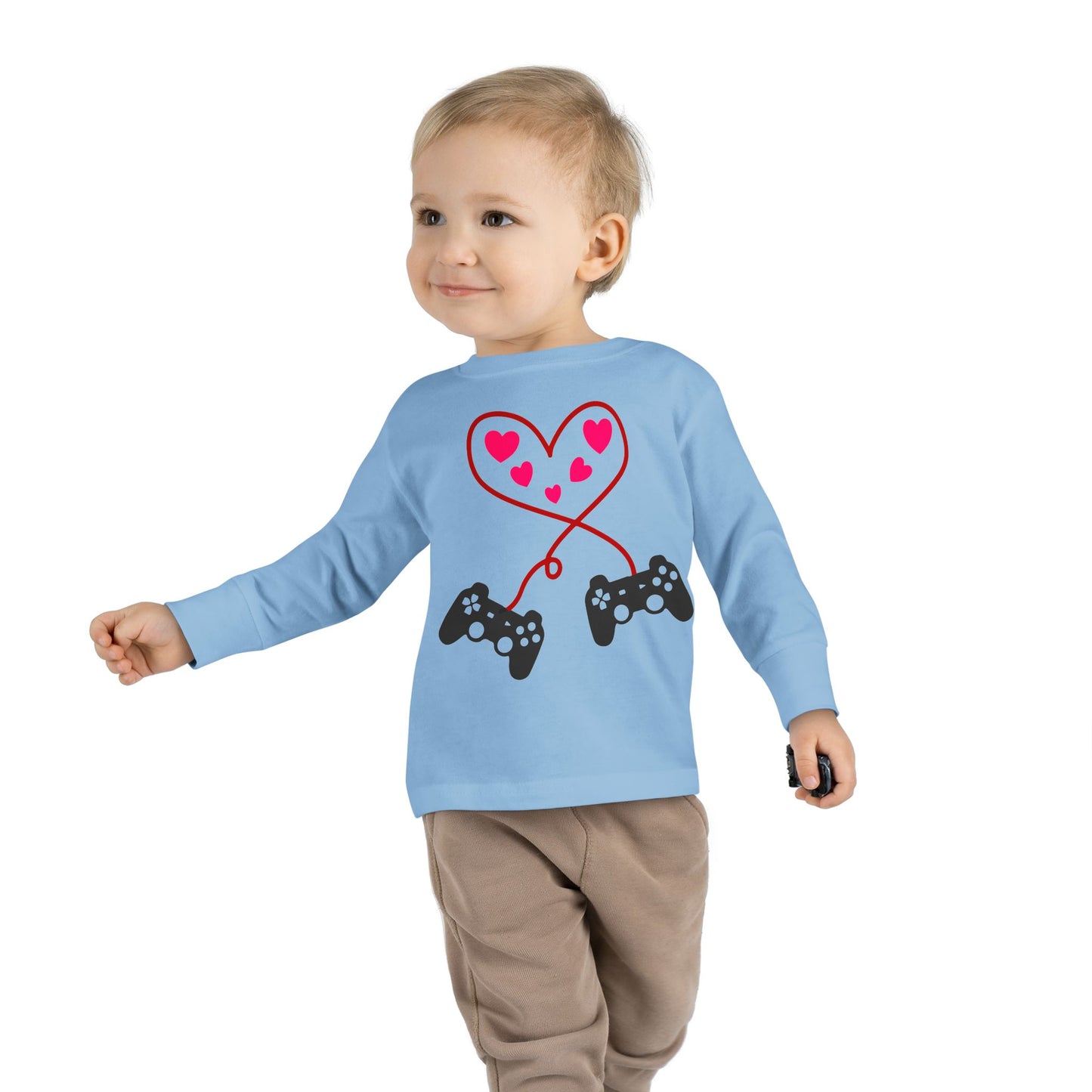 Video Game Controller Heart Valentines Day Gamer Toddler Long Sleeve Tee