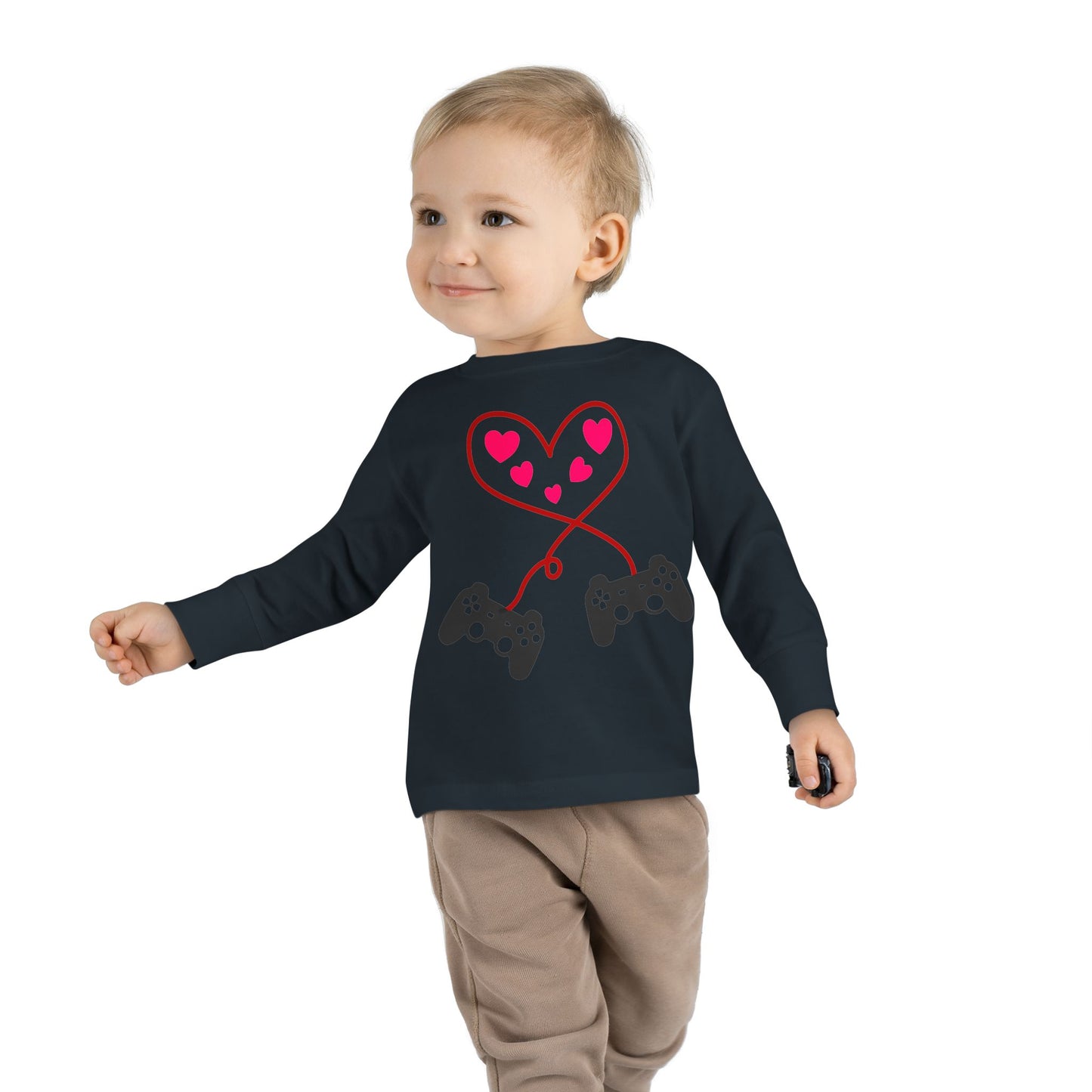 Video Game Controller Heart Valentines Day Gamer Toddler Long Sleeve Tee