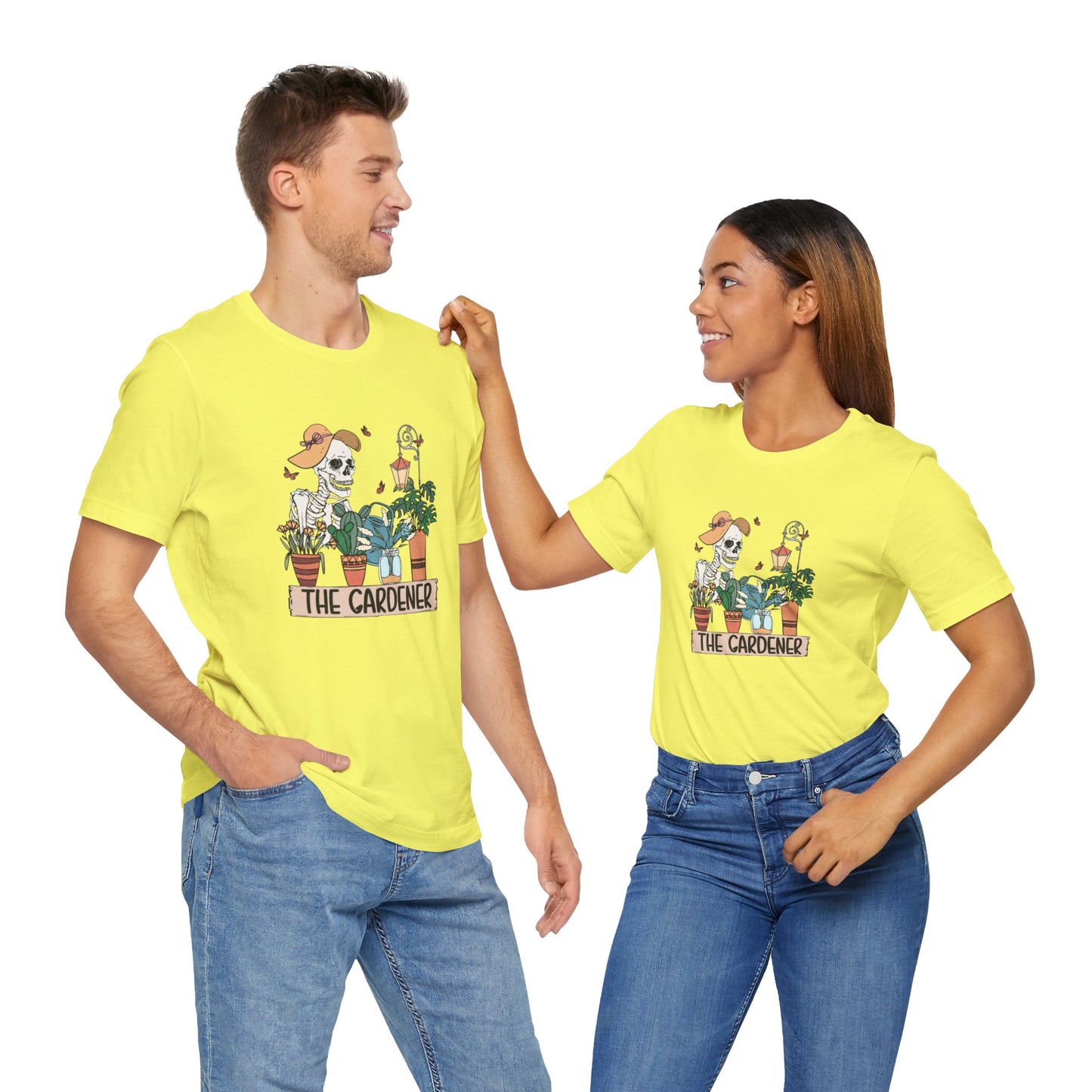 Plants, The Gardener, Skeleton, Springtime, Gardening, XS-3XL Unisex Jersey Short Sleeve Tee