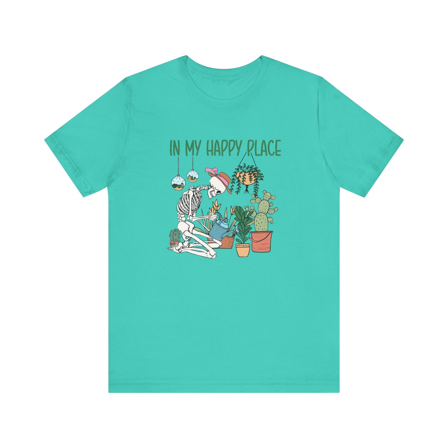 Skeleton In My Happy Place Plants Gardening XS-3XL Unisex Jersey Short Sleeve Tee