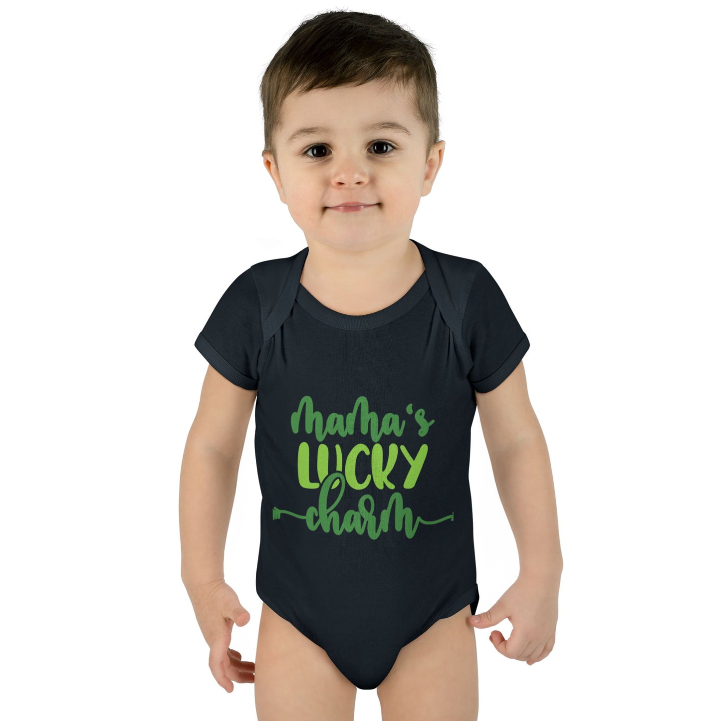 Mama's Lucky Charm St Patricks Day Infant Onesie Baby Rib Bodysuit