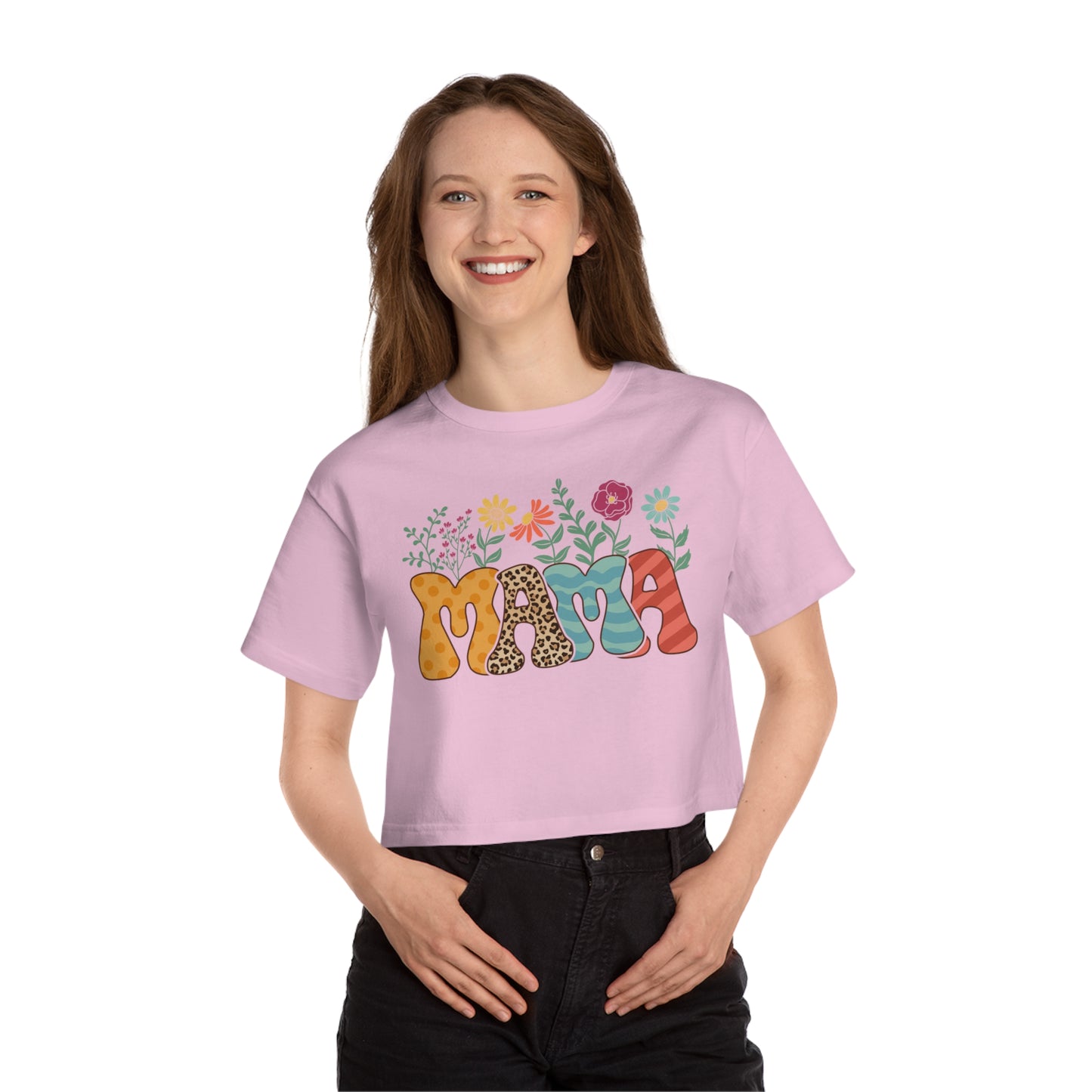 Mother's Day, Mama w/ Flowers, XS-2XL, Champion Women's Heritage Cropped T-Shirt