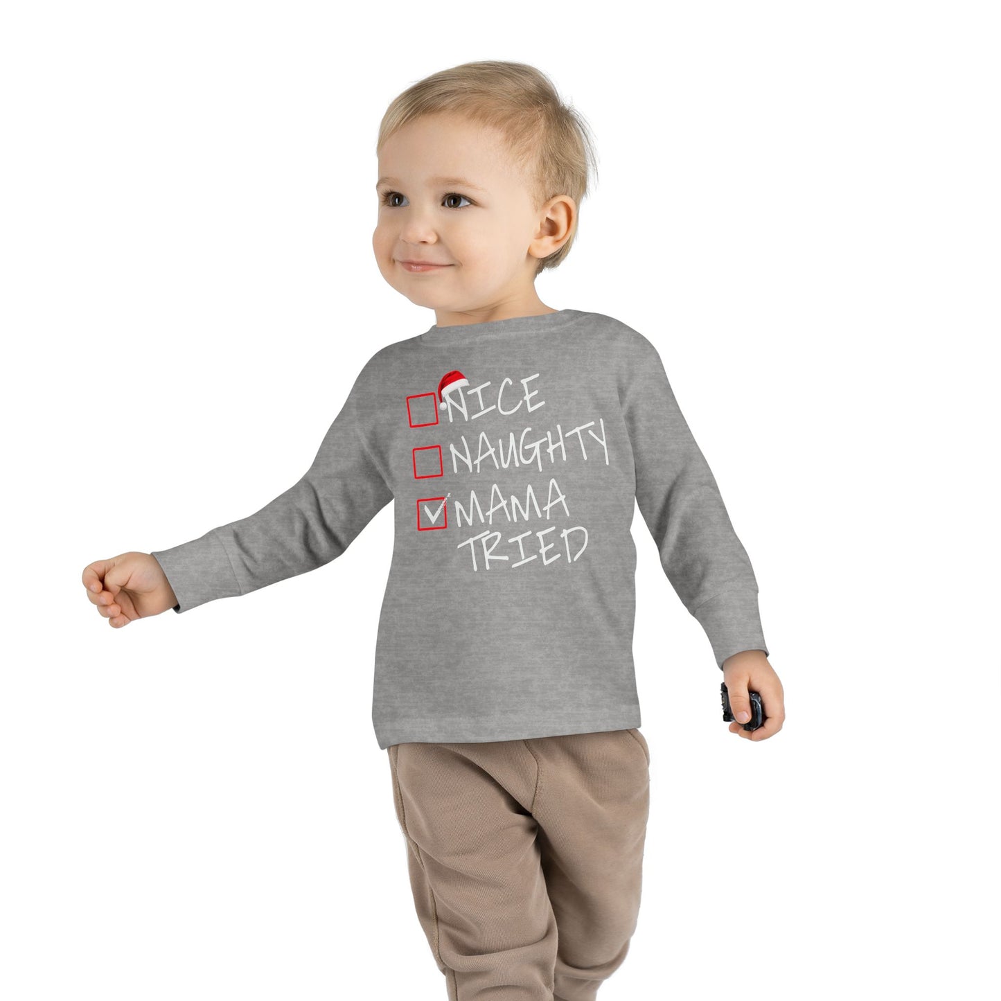 Naughty Nice Mama Tried Holiday Checklist Toddler Long Sleeve Tee