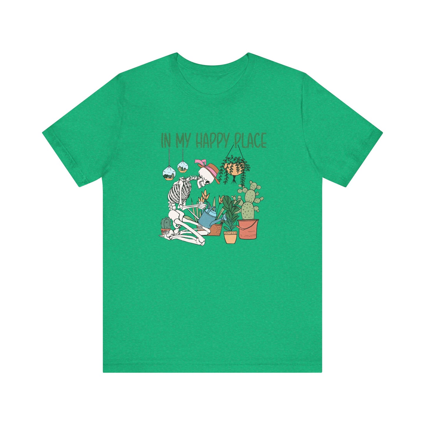 Skeleton In My Happy Place Plants Gardening XS-3XL Unisex Jersey Short Sleeve Tee