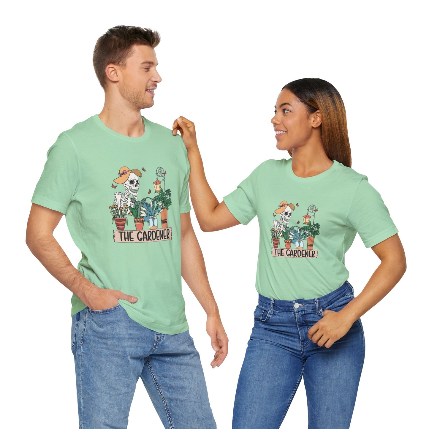 Plants, The Gardener, Skeleton, Springtime, Gardening, XS-3XL Unisex Jersey Short Sleeve Tee
