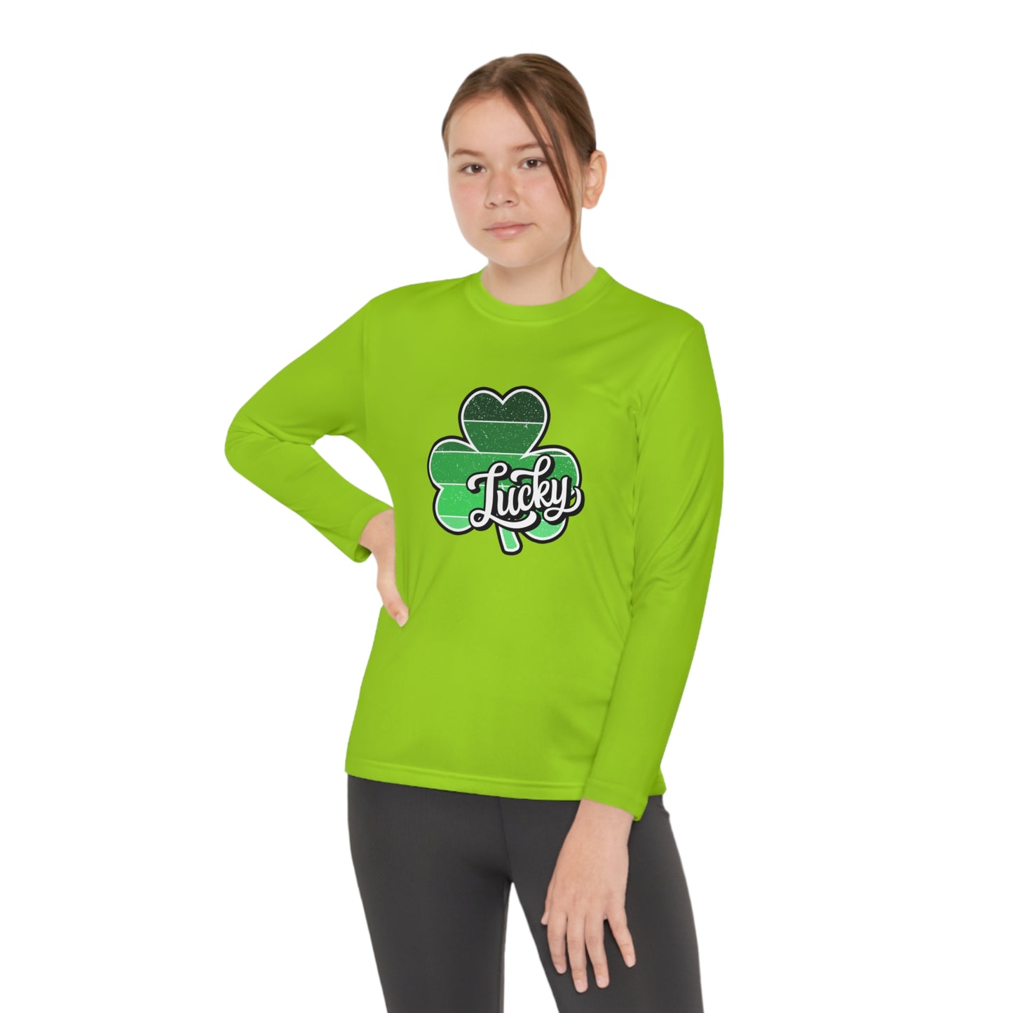 St Patricks Day Lucky Shamrock Youth Long Sleeve Competitor Tee
