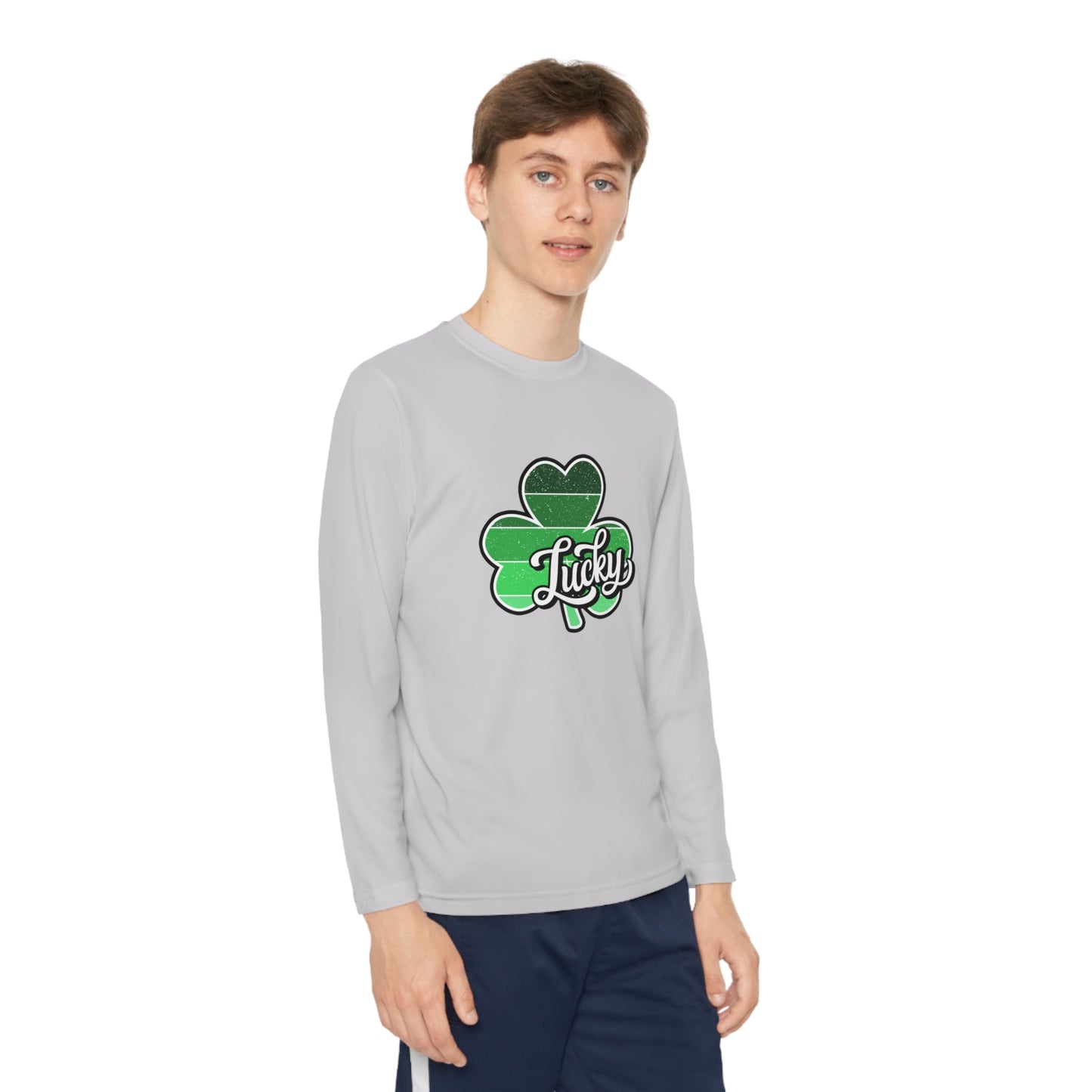 St Patricks Day Lucky Shamrock Youth Long Sleeve Competitor Tee