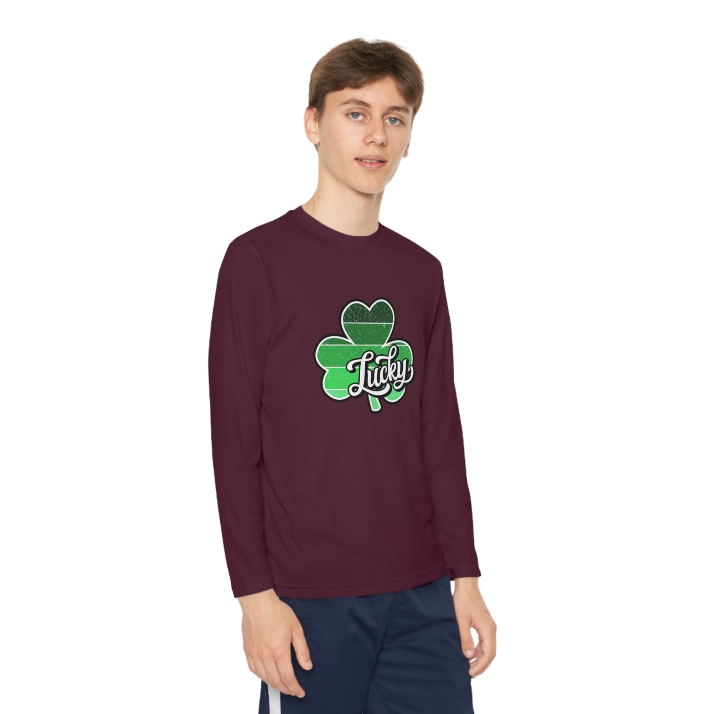 St Patricks Day Lucky Shamrock Youth Long Sleeve Competitor Tee