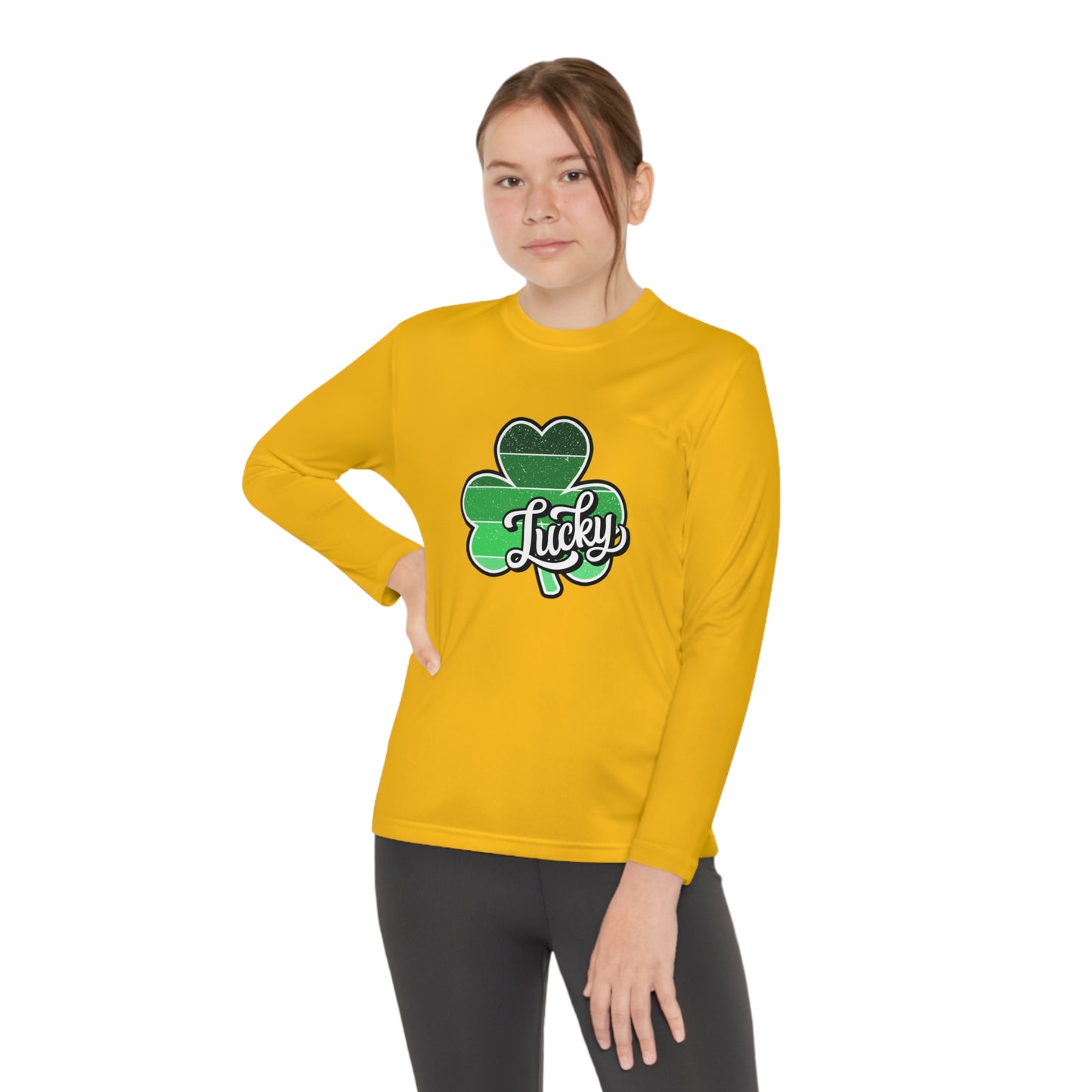 St Patricks Day Lucky Shamrock Youth Long Sleeve Competitor Tee