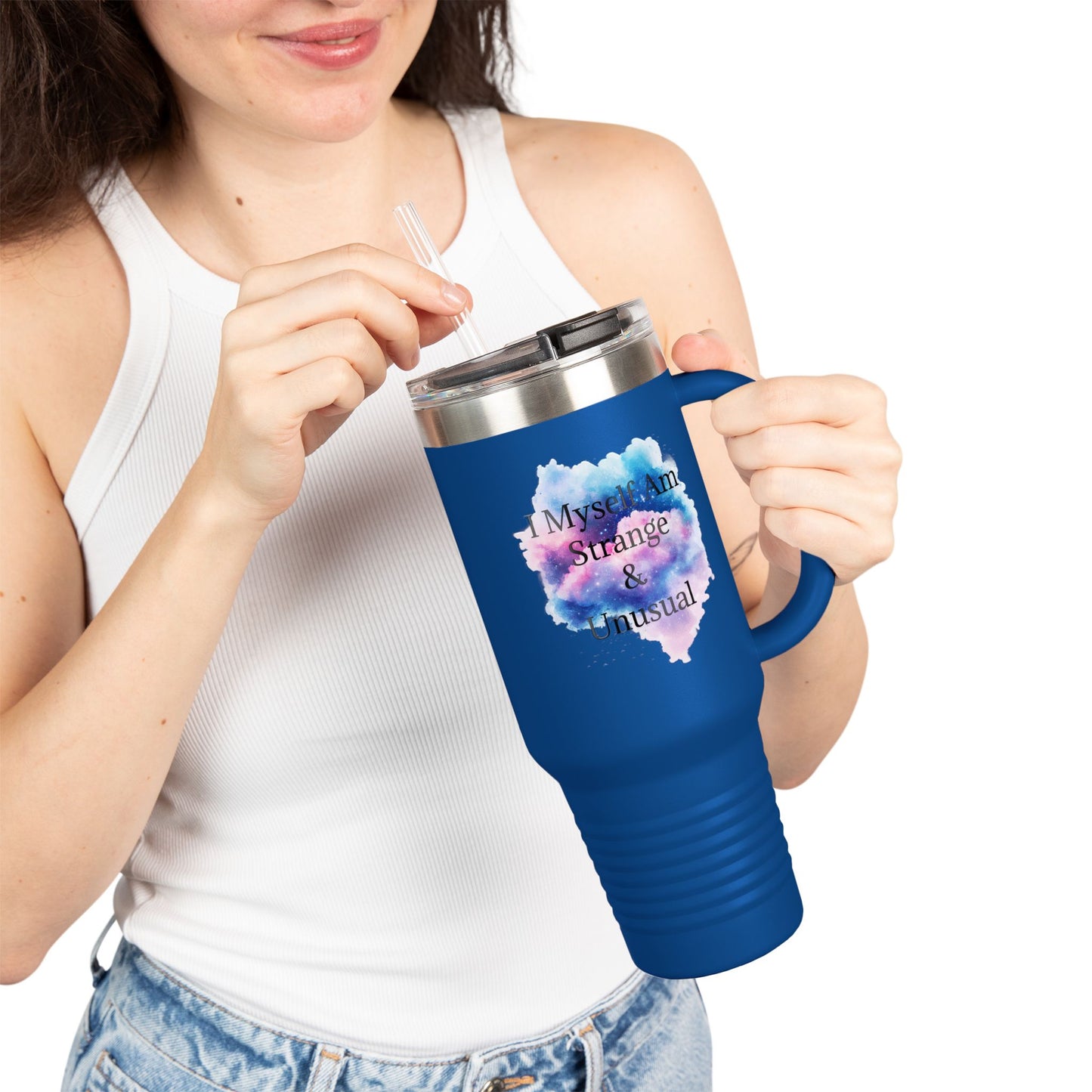 "I Myself Am Strange & Unusual" Whimsical Insulated  Galaxy Themed Travel Mug