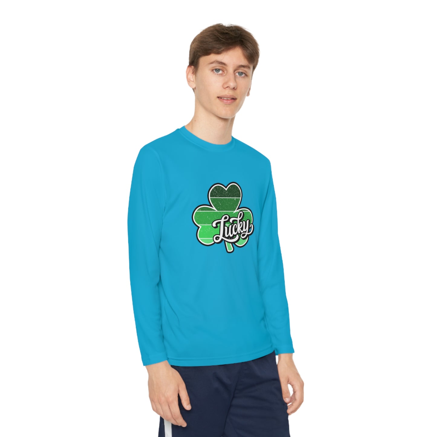 St Patricks Day Lucky Shamrock Youth Long Sleeve Competitor Tee