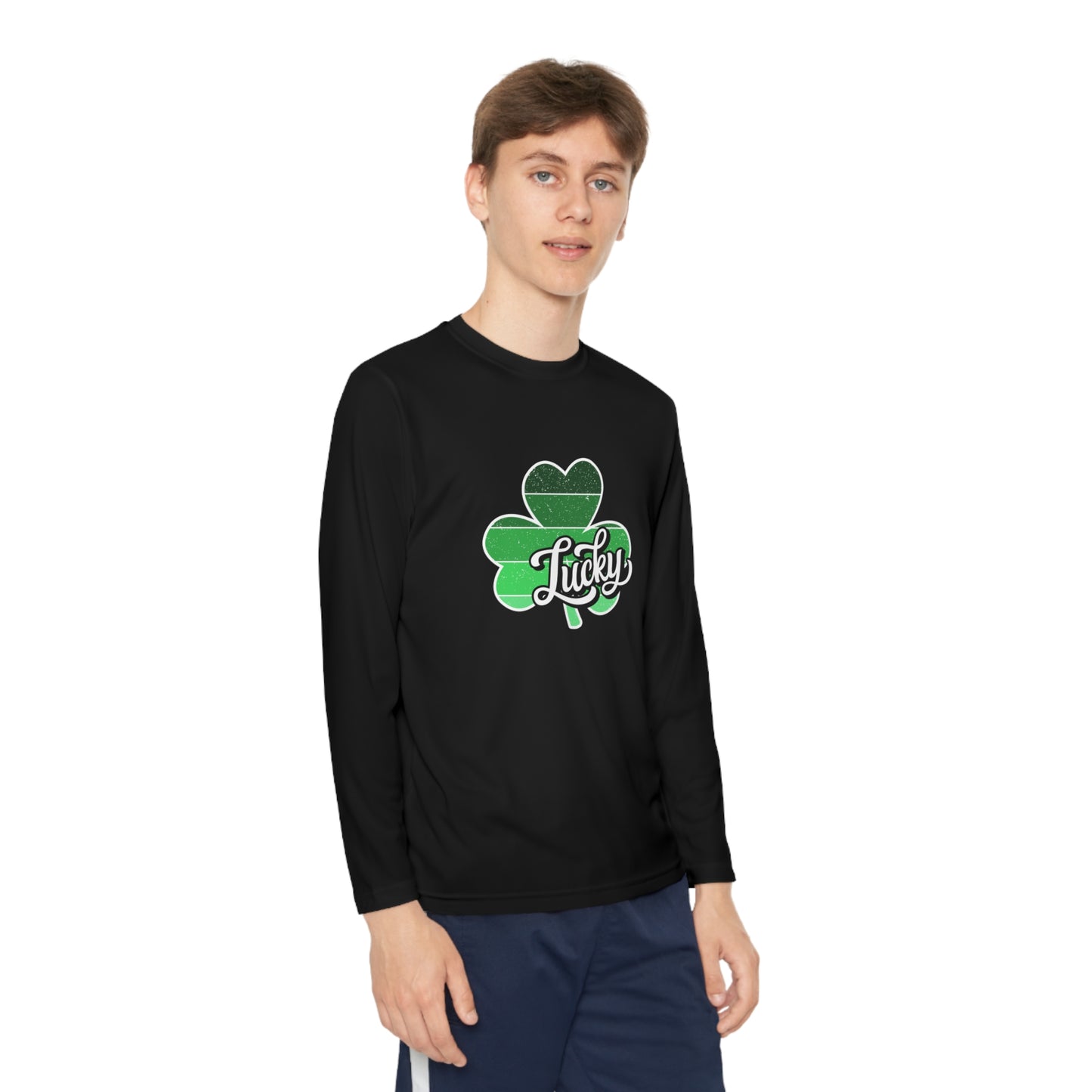 St Patricks Day Lucky Shamrock Youth Long Sleeve Competitor Tee