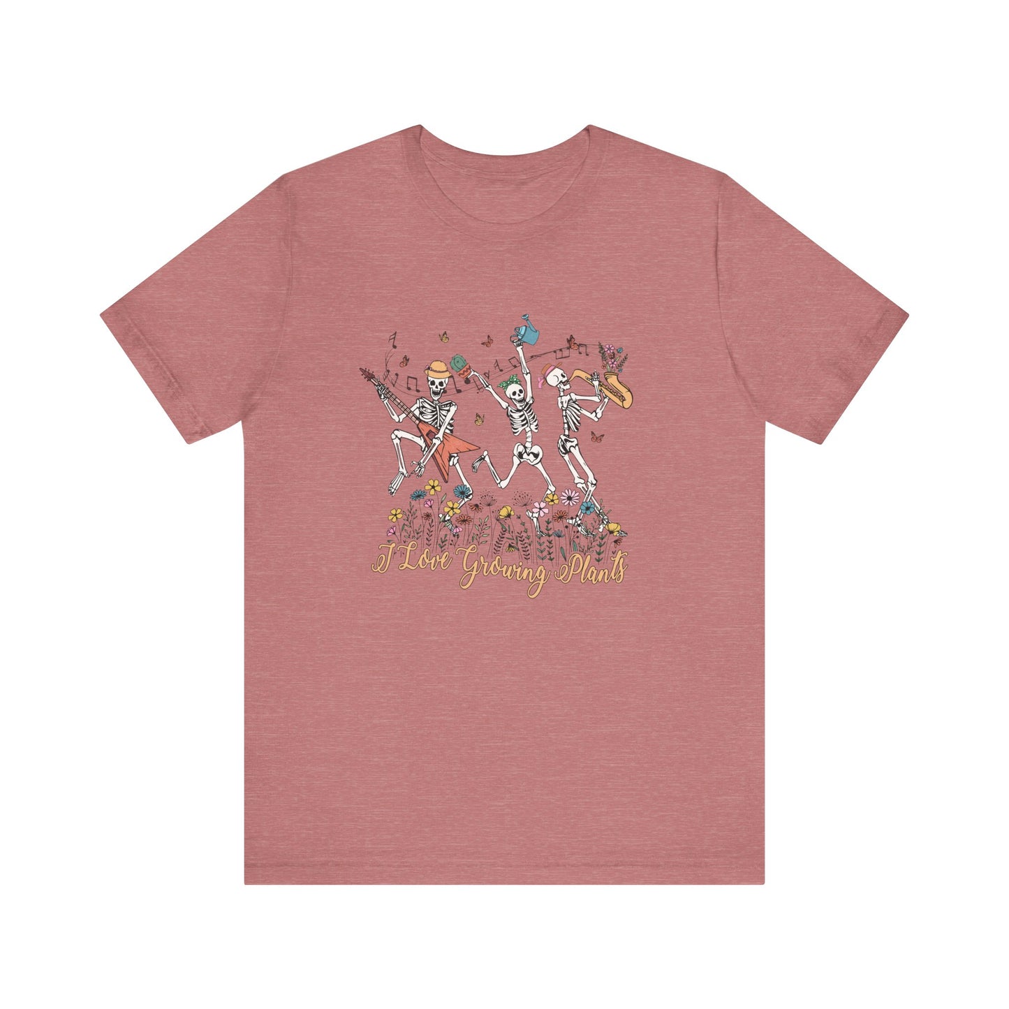Plants, Happy Place, Skeleton, Springtime, Gardening, XS-3XL Unisex Jersey Short Sleeve Tee