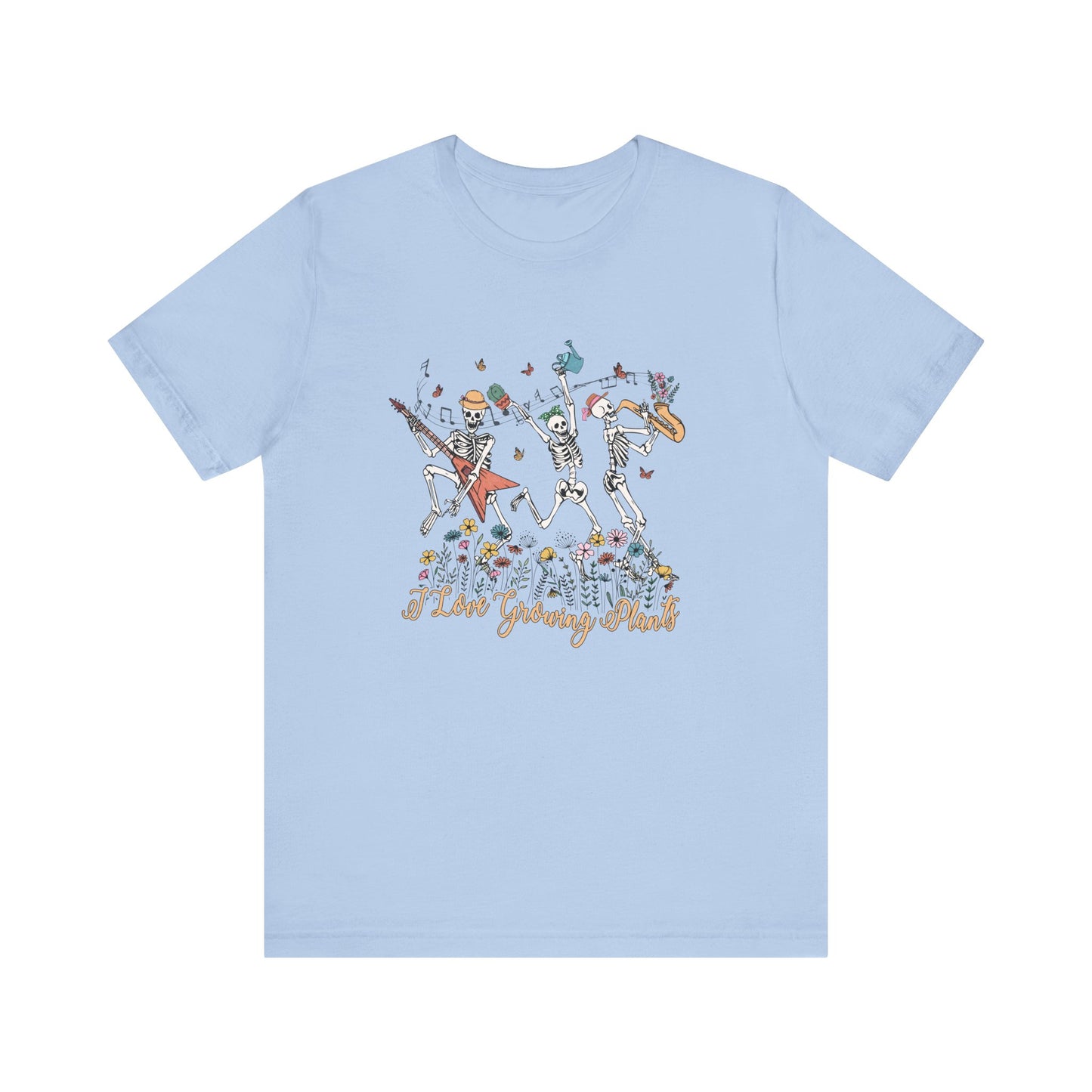 Plants, Happy Place, Skeleton, Springtime, Gardening, XS-3XL Unisex Jersey Short Sleeve Tee