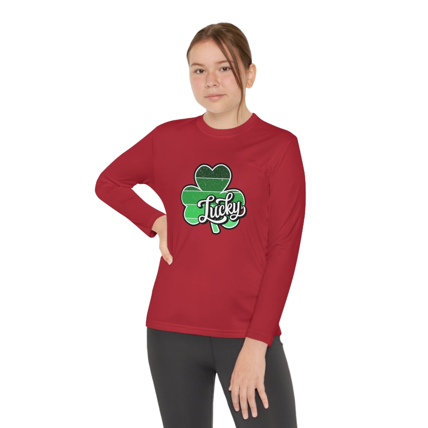 St Patricks Day Lucky Shamrock Youth Long Sleeve Competitor Tee
