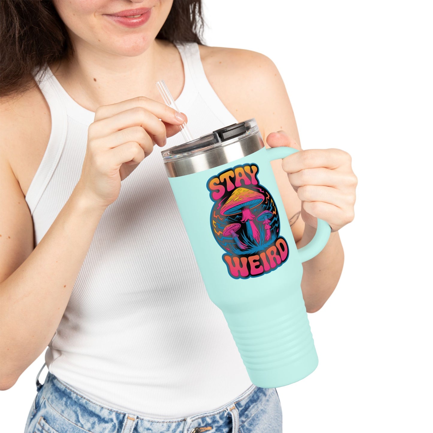 Stay Weird Shrooms Insulated Travel Mug, 40oz