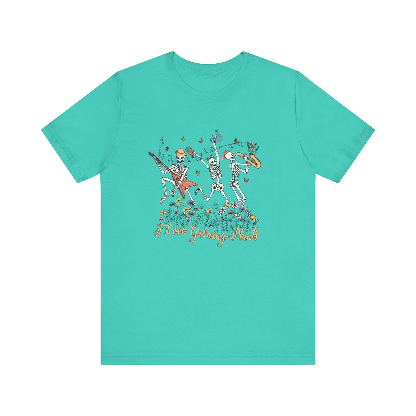 Plants, Happy Place, Skeleton, Springtime, Gardening, XS-3XL Unisex Jersey Short Sleeve Tee