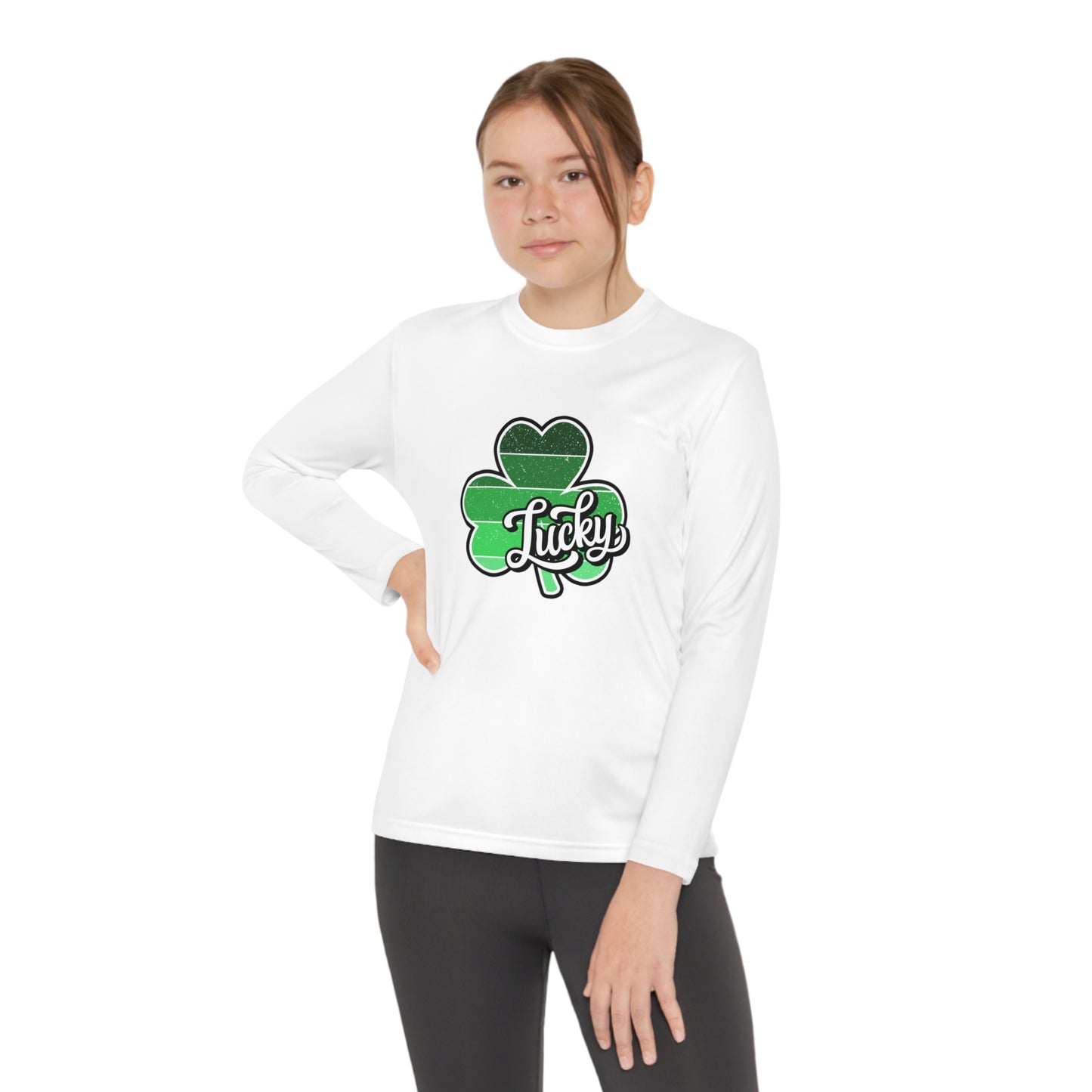 St Patricks Day Lucky Shamrock Youth Long Sleeve Competitor Tee