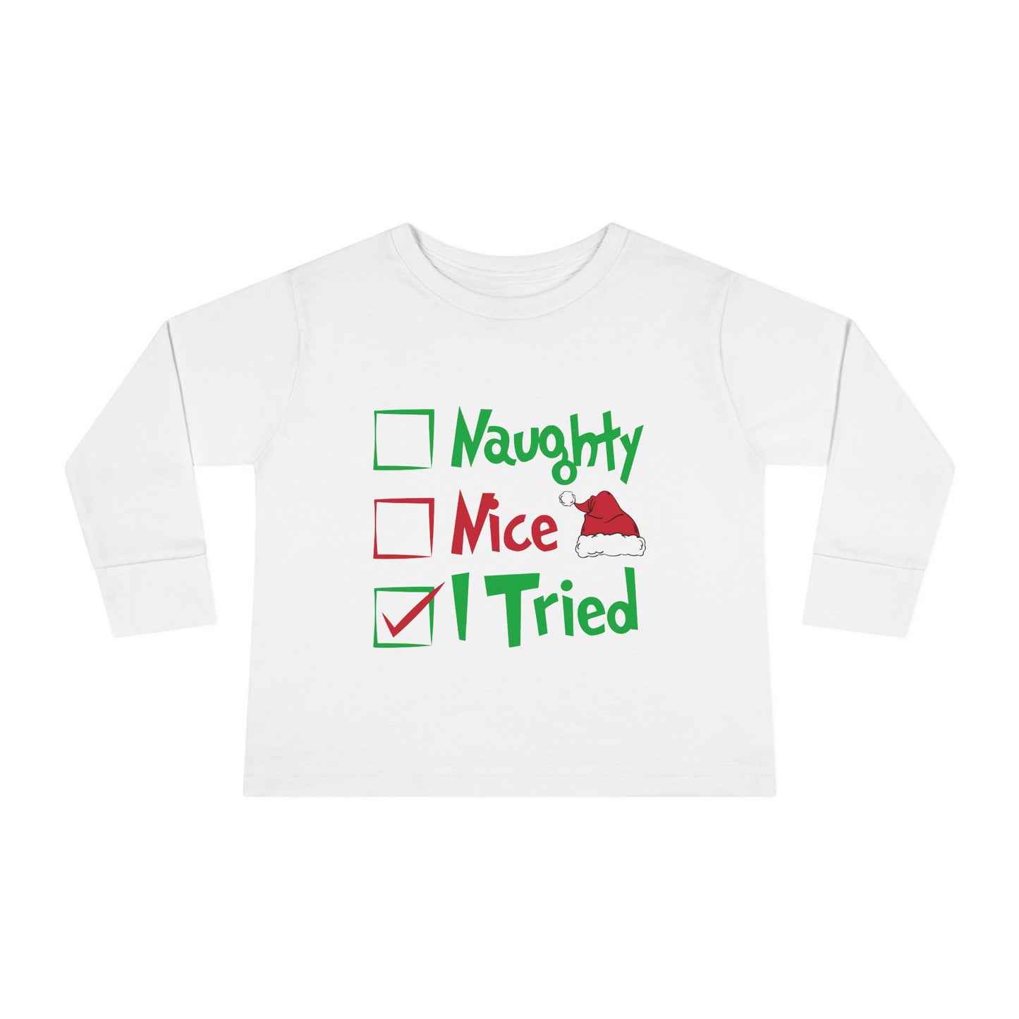 Naughty Nice I Tried Holiday Checklist Toddler Long Sleeve Tee