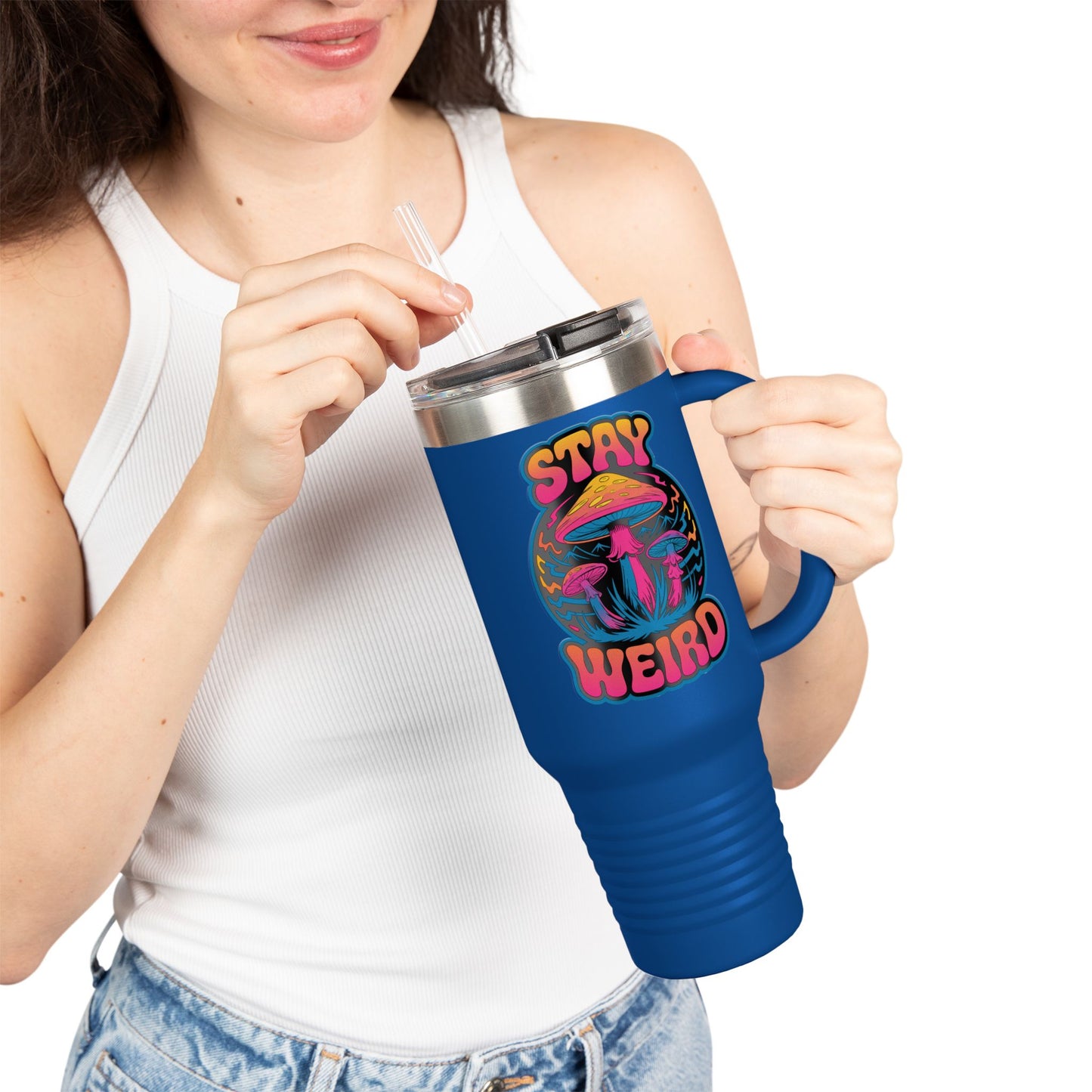 Stay Weird Shrooms Insulated Travel Mug, 40oz