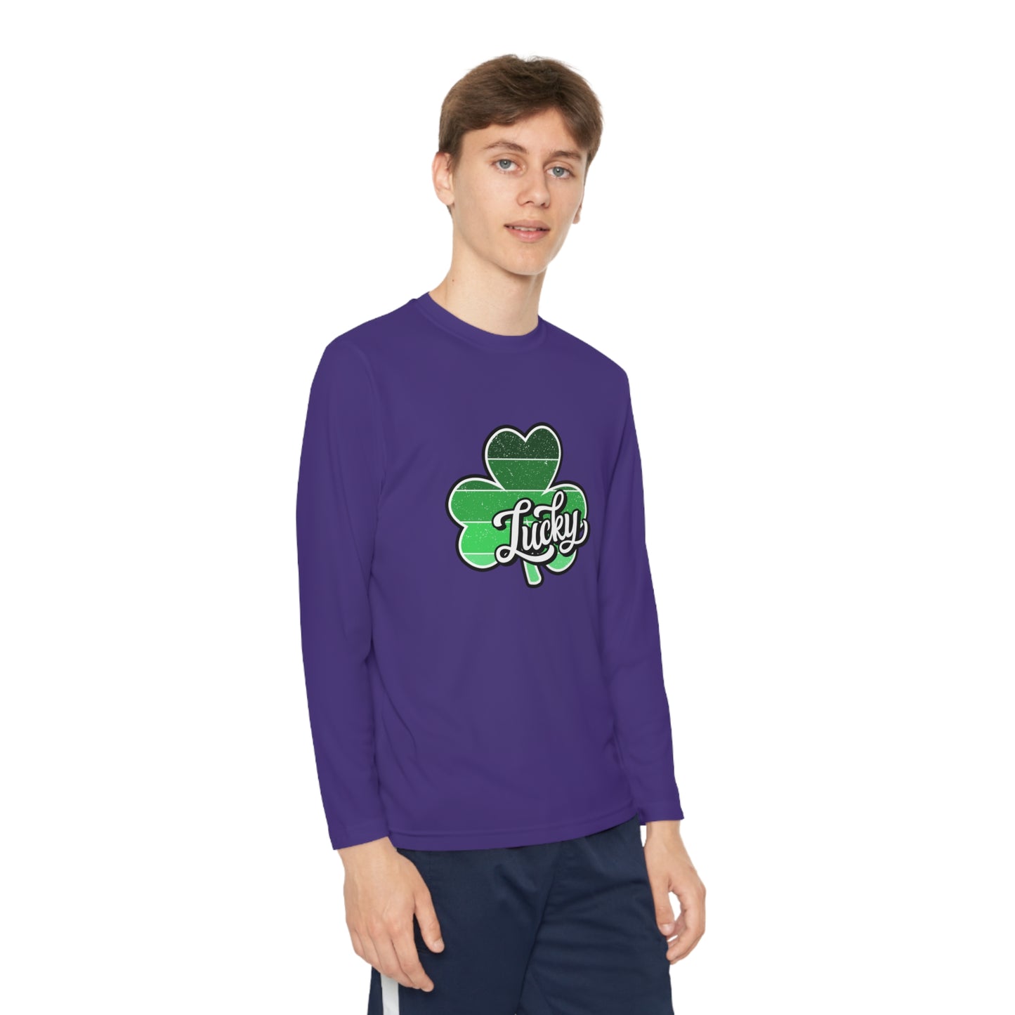 St Patricks Day Lucky Shamrock Youth Long Sleeve Competitor Tee