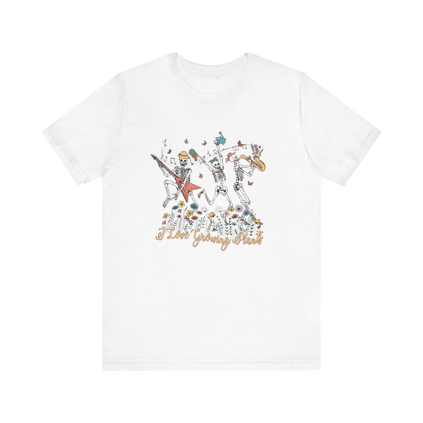 Plants, Happy Place, Skeleton, Springtime, Gardening, XS-3XL Unisex Jersey Short Sleeve Tee