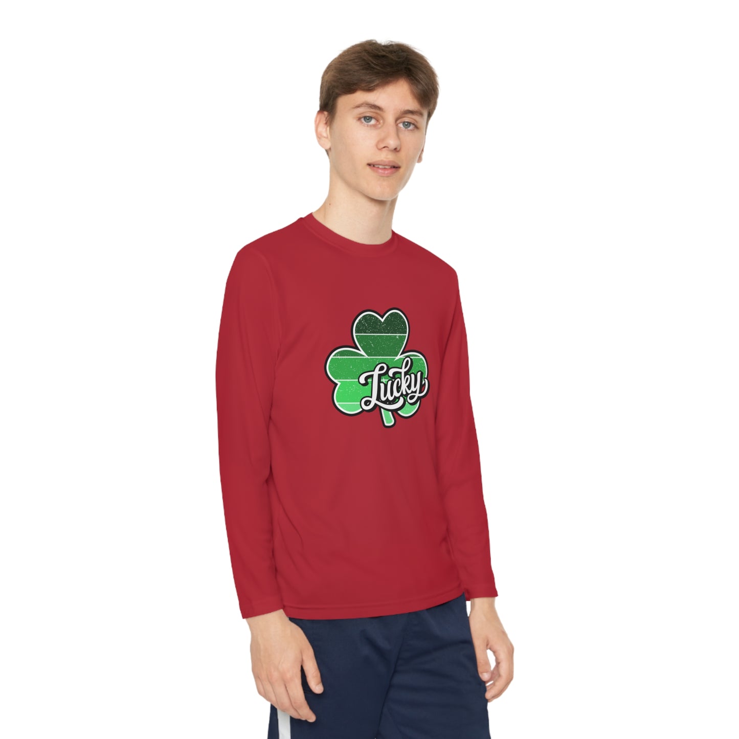 St Patricks Day Lucky Shamrock Youth Long Sleeve Competitor Tee