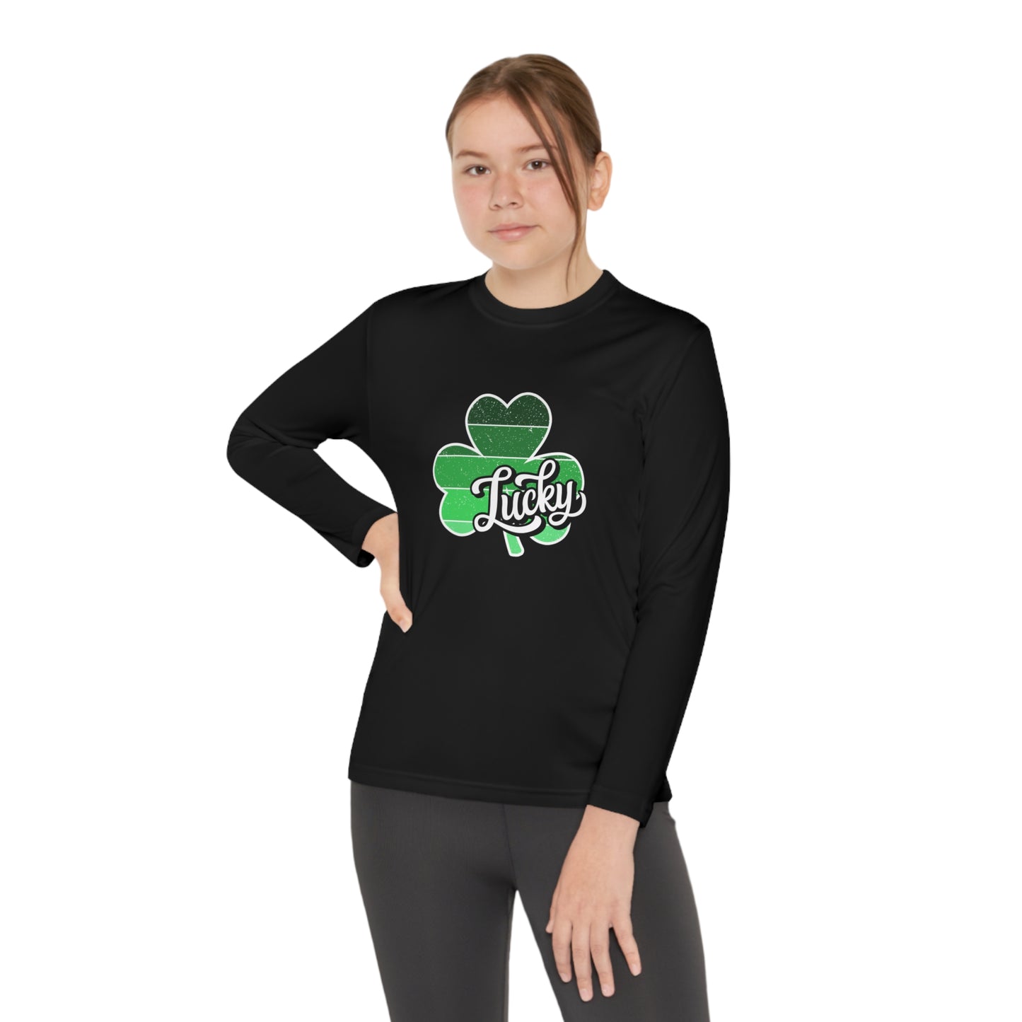 St Patricks Day Lucky Shamrock Youth Long Sleeve Competitor Tee