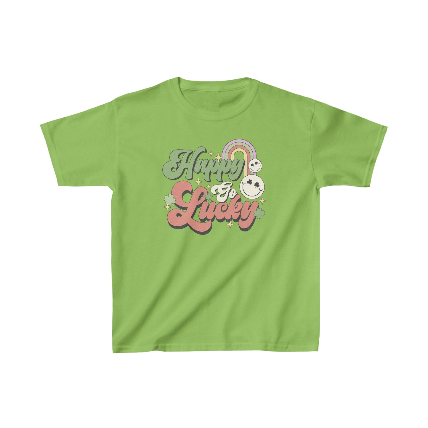 St Patricks Day Happy Go Lucky Kids Heavy Cotton Tee