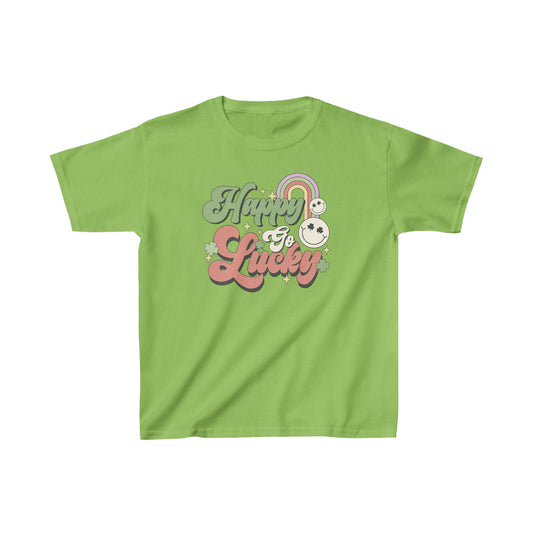 St Patricks Day Happy Go Lucky Kids Heavy Cotton Tee